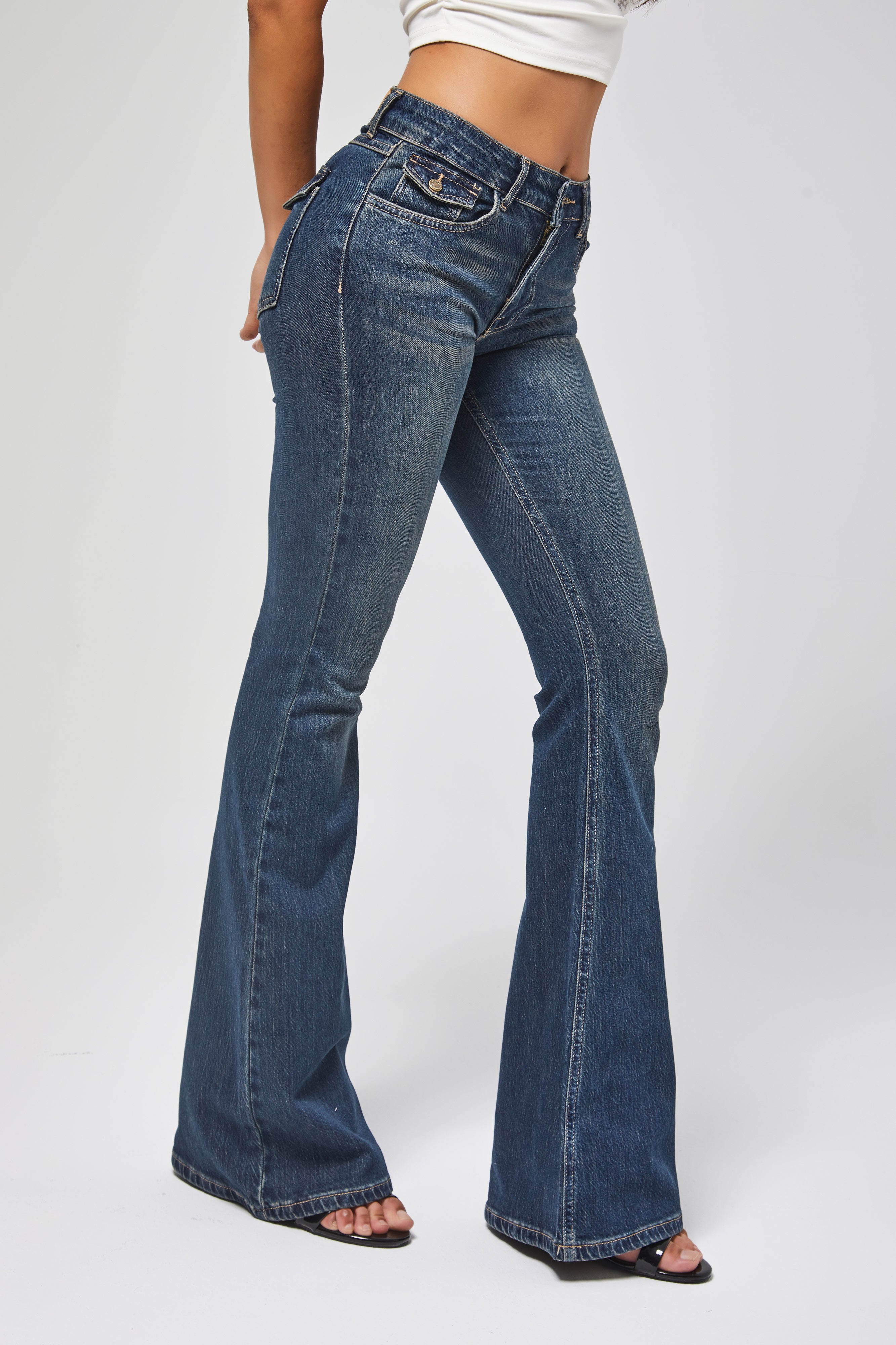 Kadın T.Kot Rengi 2w5-8 Mide Rise Flare Fit Süper Esnek Kumaş İç Boy 83cm Denim Jean