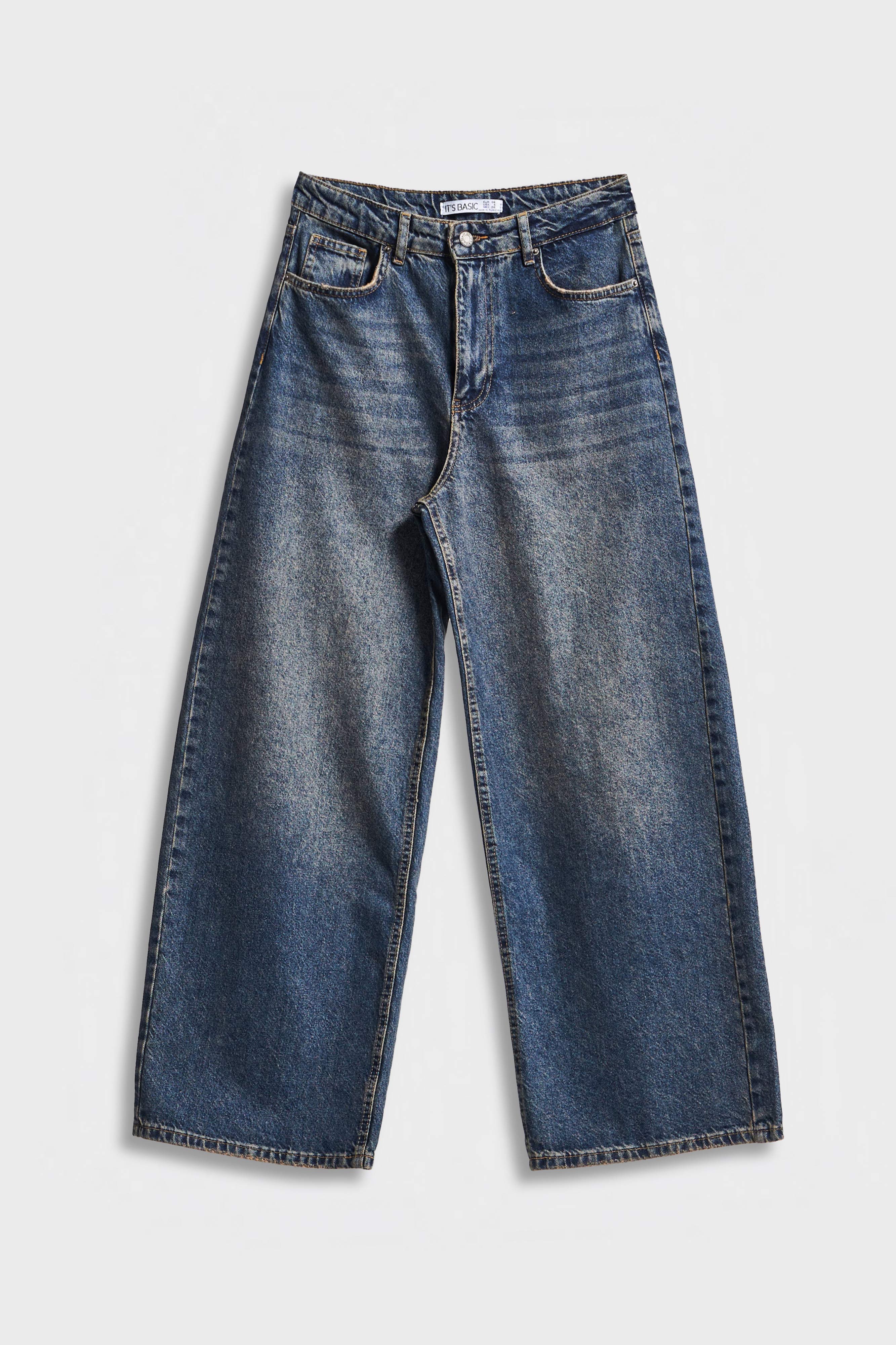 Kadın T.Kot Rengi 2w5-8 Palazzo Baggy Fit %100 Koton İç Boy 83cm Denim Jean