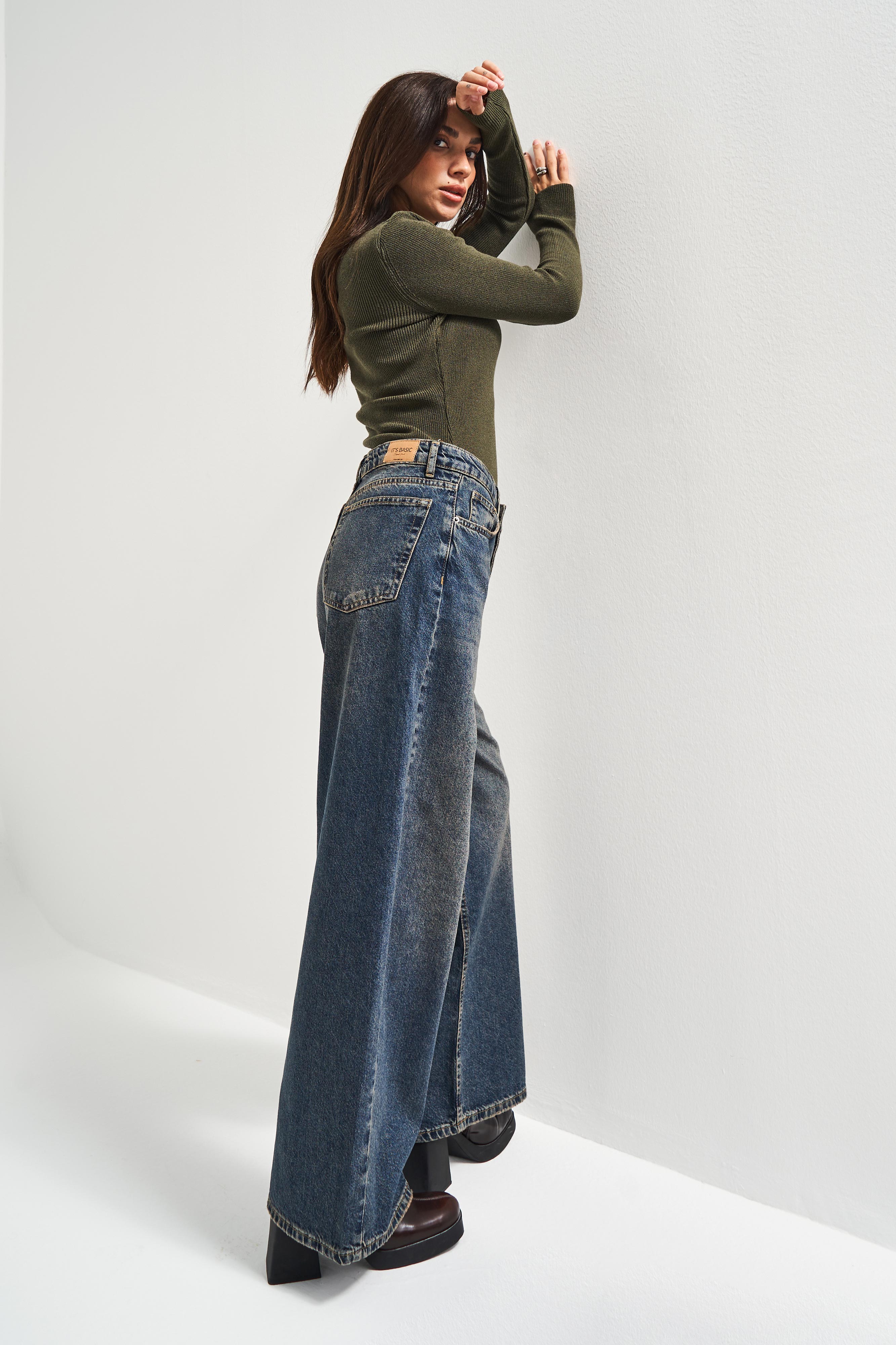 Kadın T.Kot Rengi 2w5-8 Palazzo Baggy Fit %100 Koton İç Boy 83cm Denim Jean