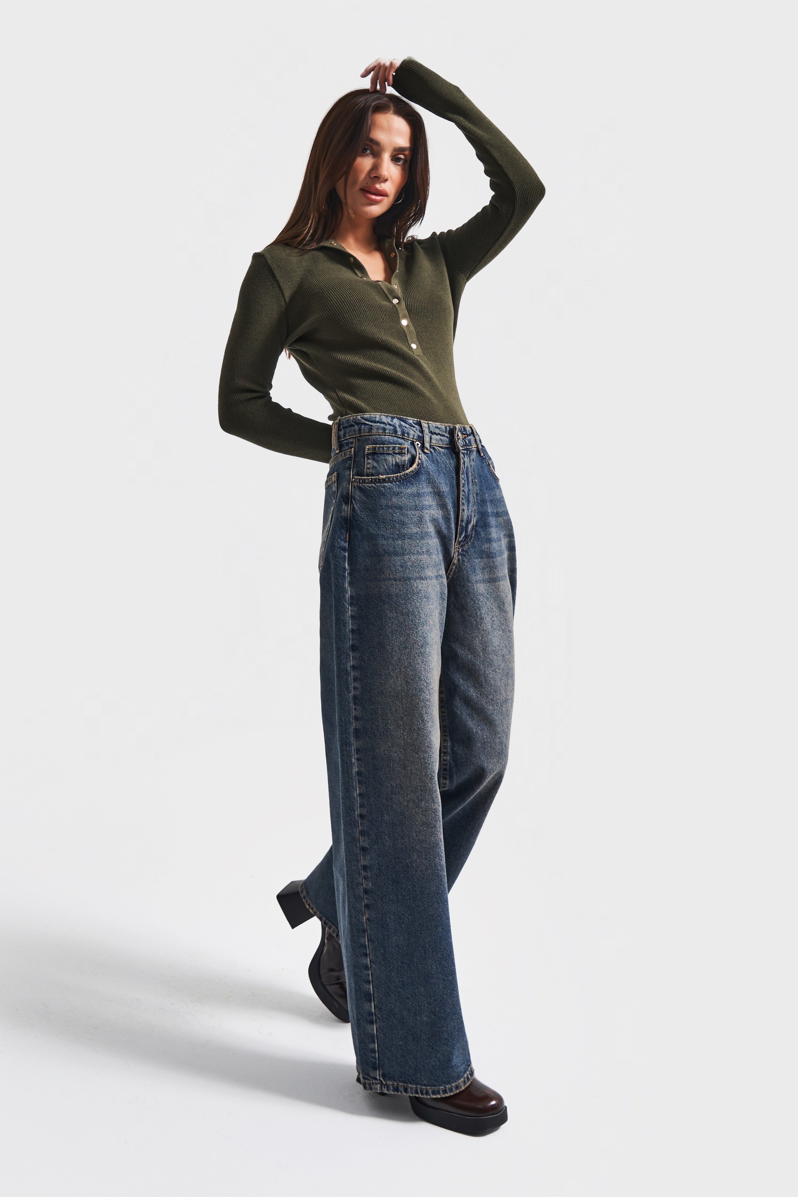 Kadın T.Kot Rengi 2w5-8 Palazzo Baggy Fit %100 Koton İç Boy 83cm Denim Jean