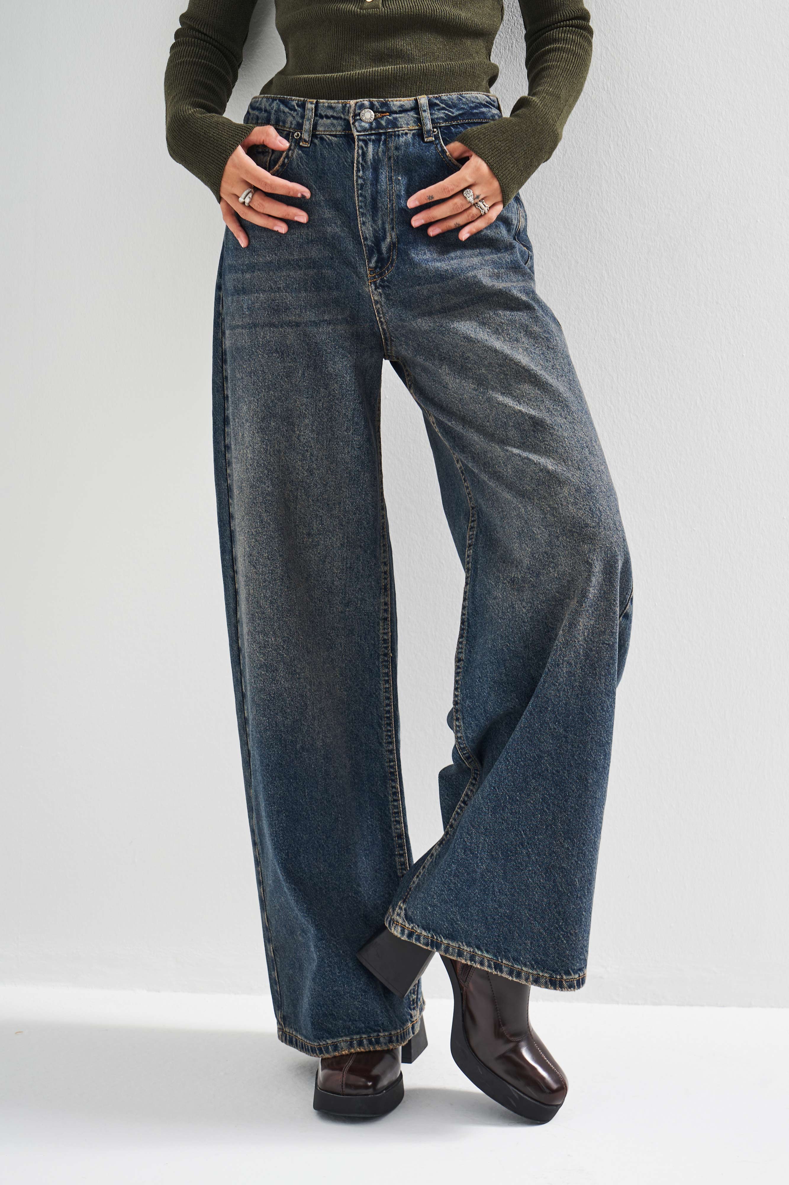 Kadın T.Kot Rengi 2w5-8 Palazzo Baggy Fit %100 Koton İç Boy 83cm Denim Jean