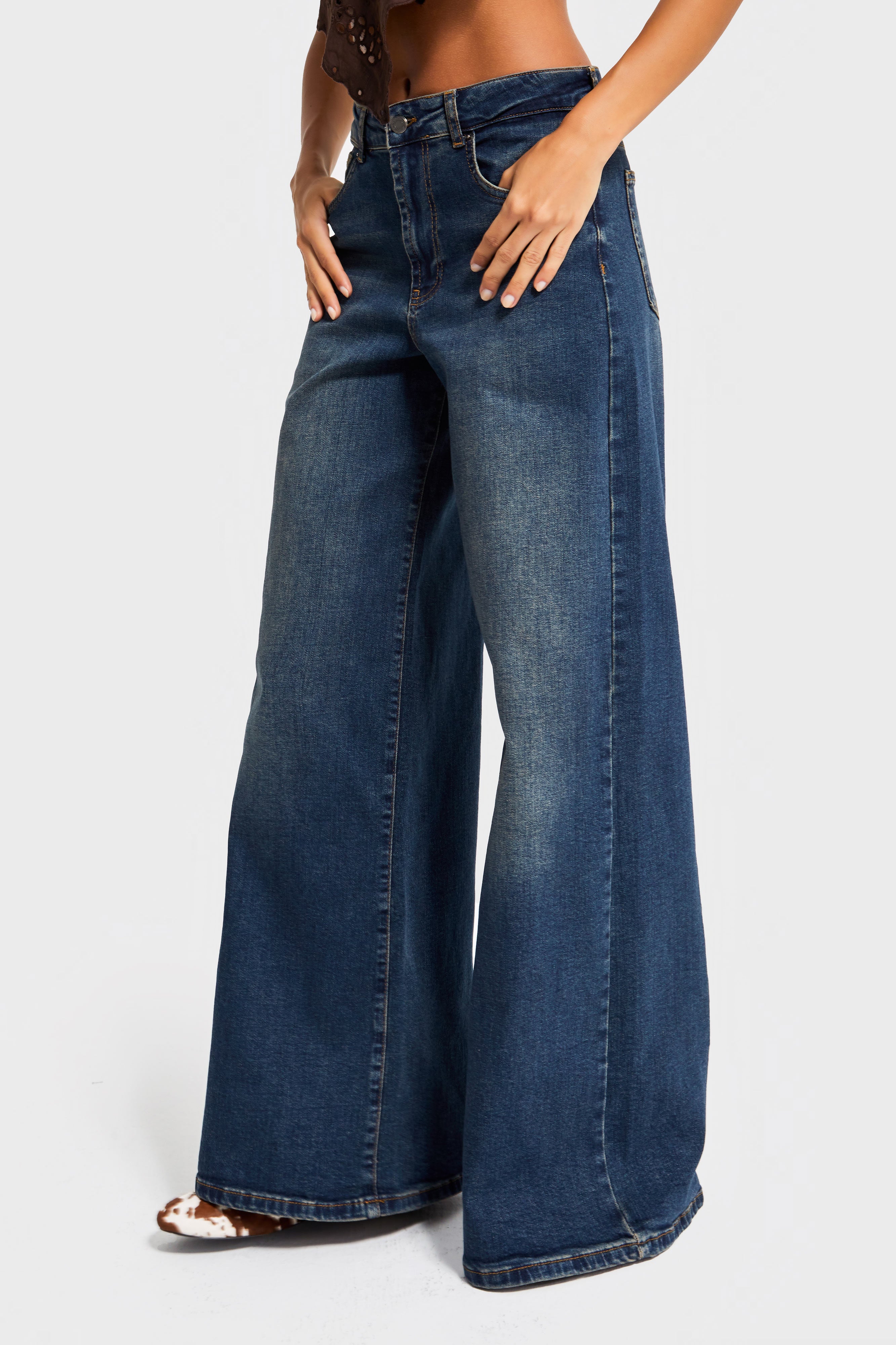 Kadın T.Kot Rengi 2w5-8 Palazzo Fit Likralı Kumaş İç Boy 80cm Denim Jean