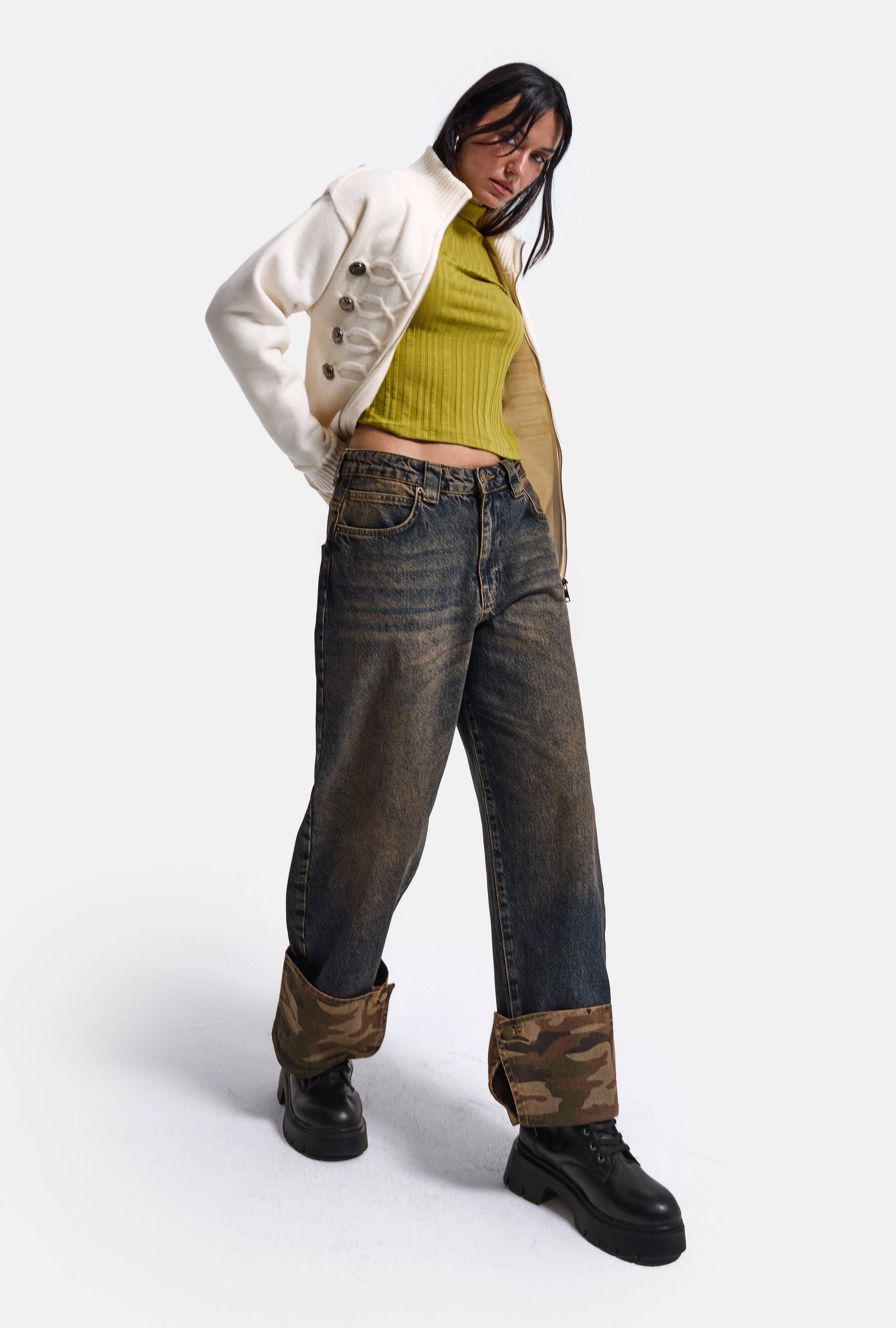 Kadın T.Kot Rengi 2w6-64 Crop Barrel Fit Özel Tasarım Denim Jean
