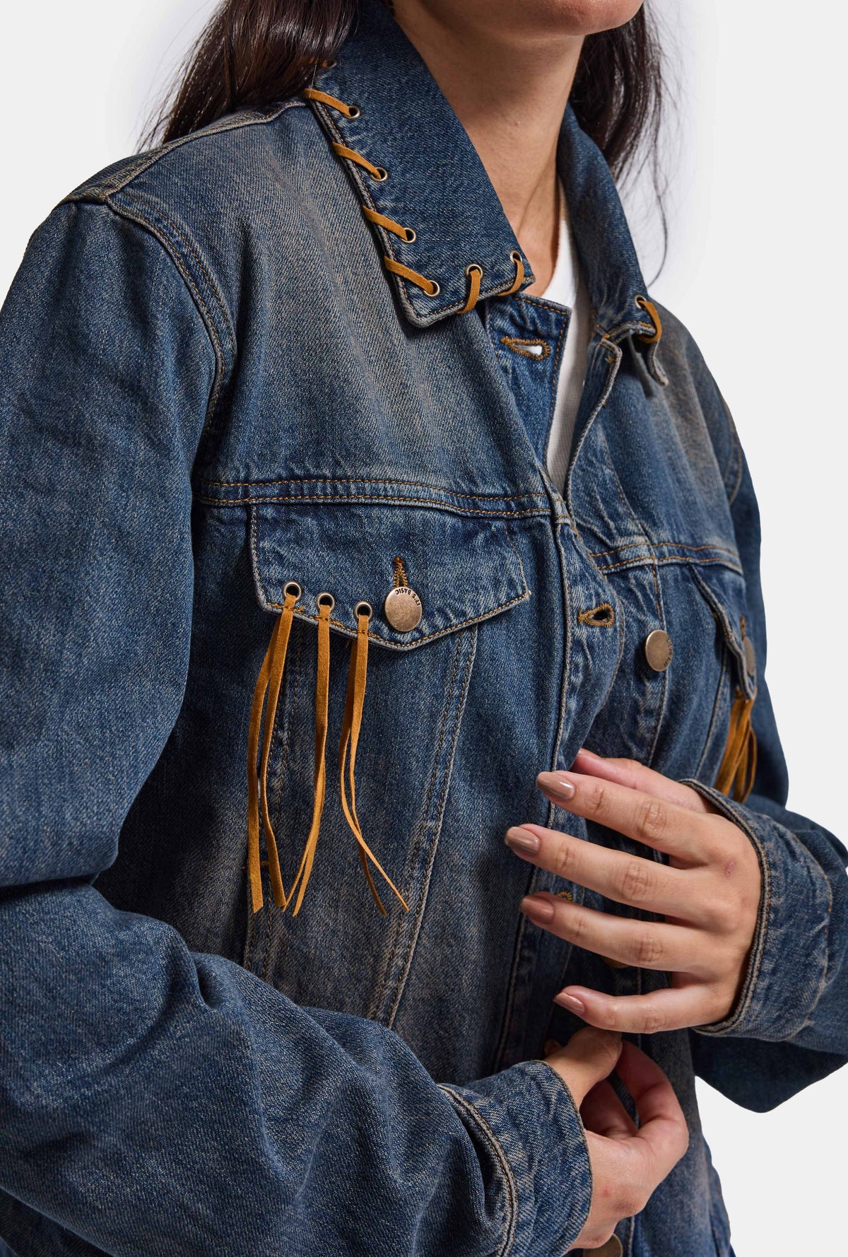 Kadın T.Kot Rengi 2w6-8 Kemer Boy Süet Detaylı Tasarım Denim Ceket