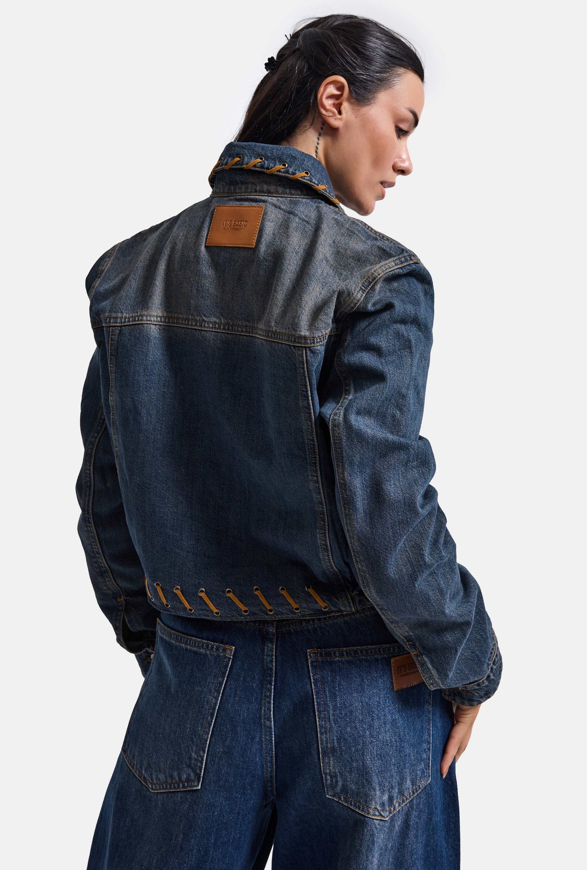 Kadın T.Kot Rengi 2w6-8 Kemer Boy Süet Detaylı Tasarım Denim Ceket