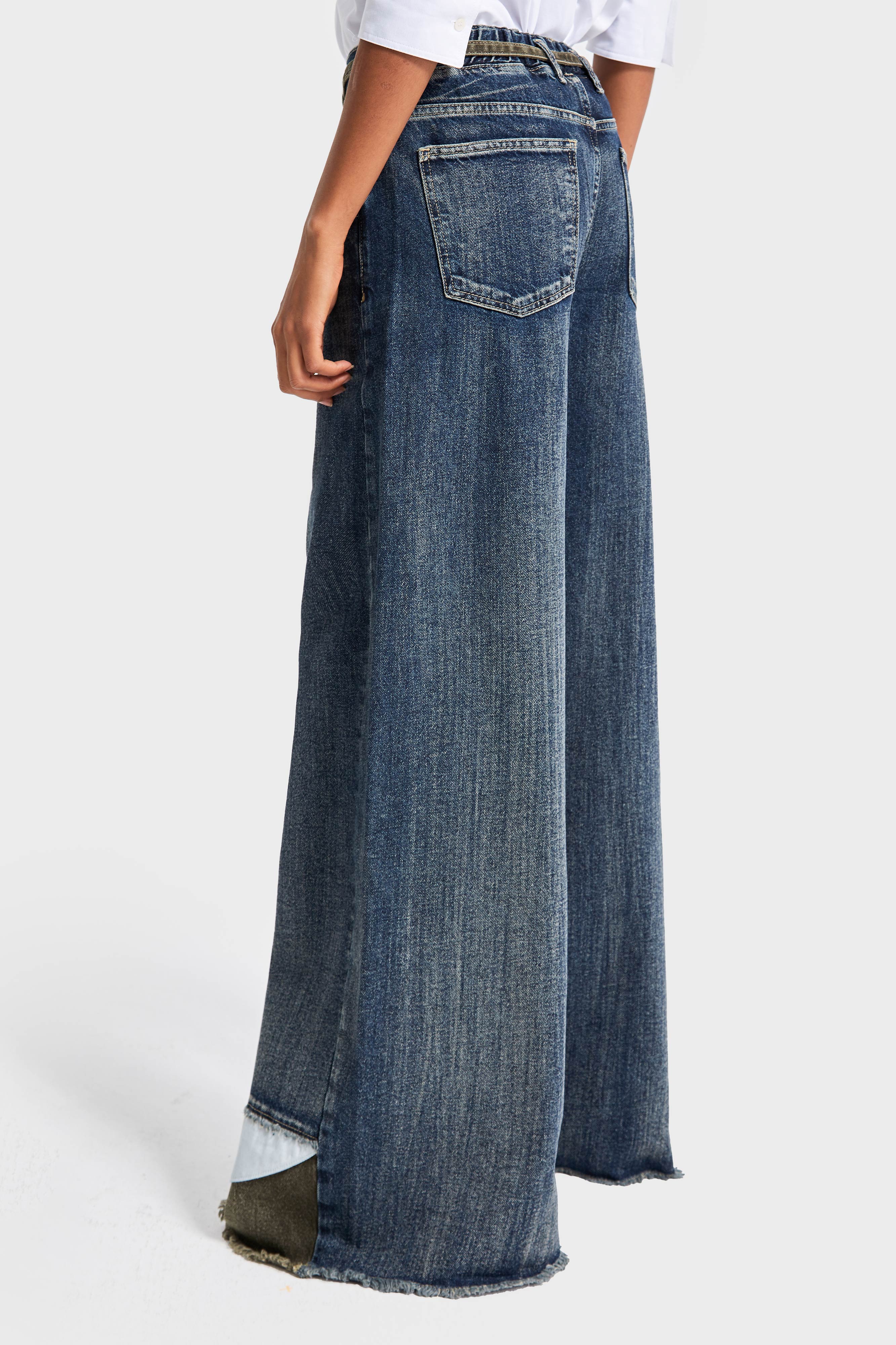 Kadın T.Kot Rengi 35w5-8 Palazzo Fit Paça ve Kemer Detaylı İç Boy 83cm Özel Tasarım Denim Jean