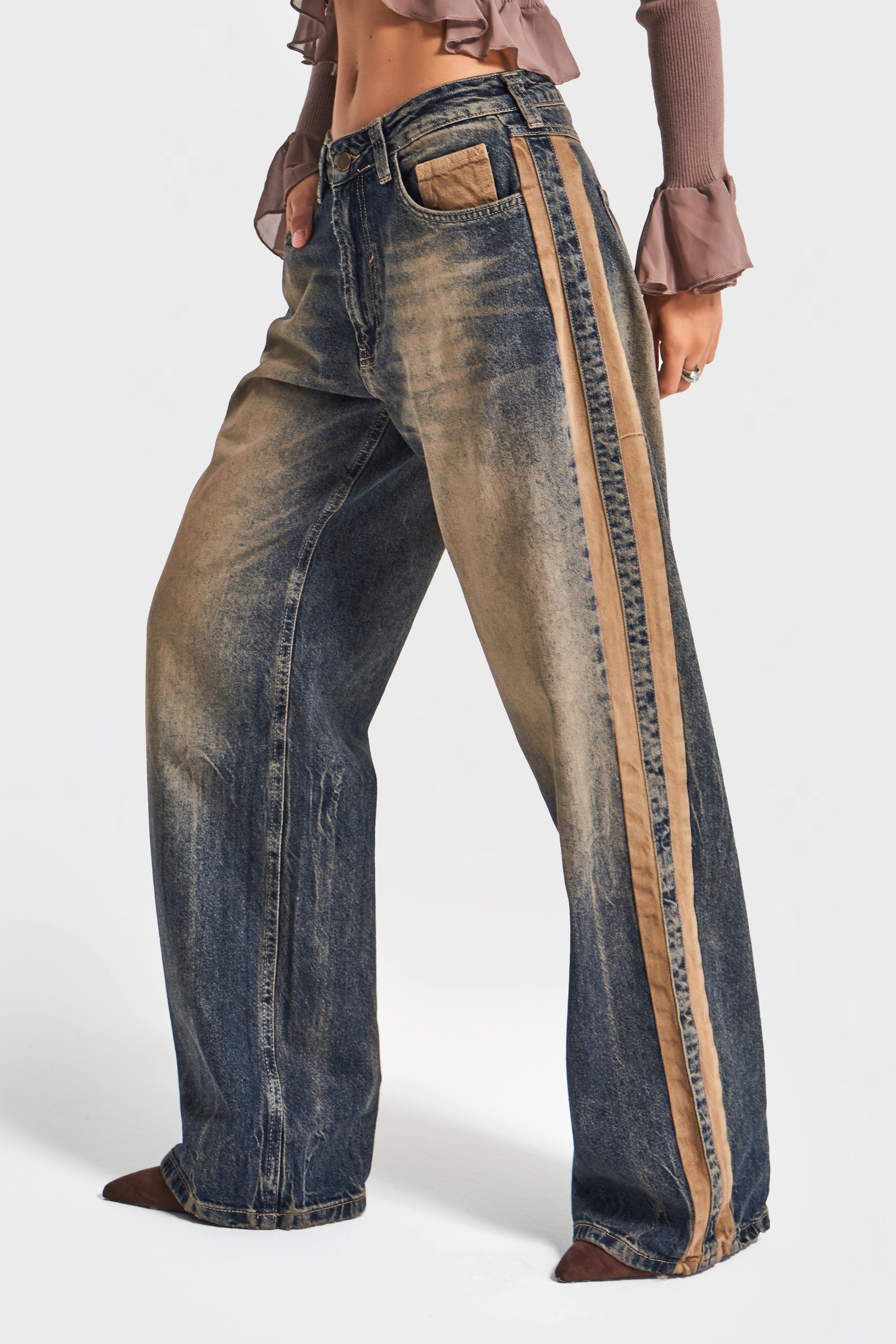 Kadın T.Kot Rengi 35w5-85 Straight Baggy Fit Bol Kesim Tasarım Denim Jean