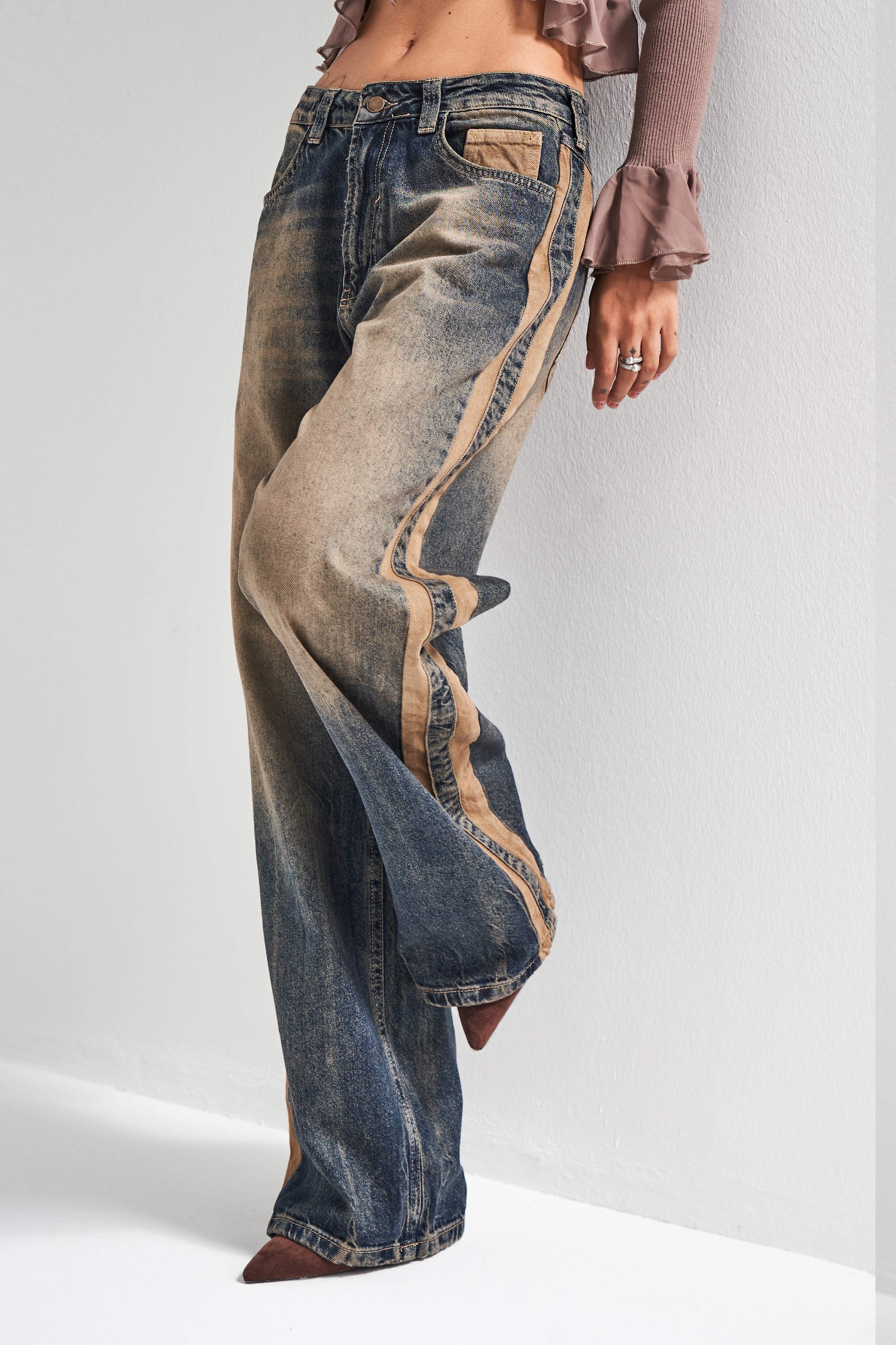 Kadın T.Kot Rengi 35w5-85 Straight Baggy Fit Bol Kesim Tasarım Denim Jean