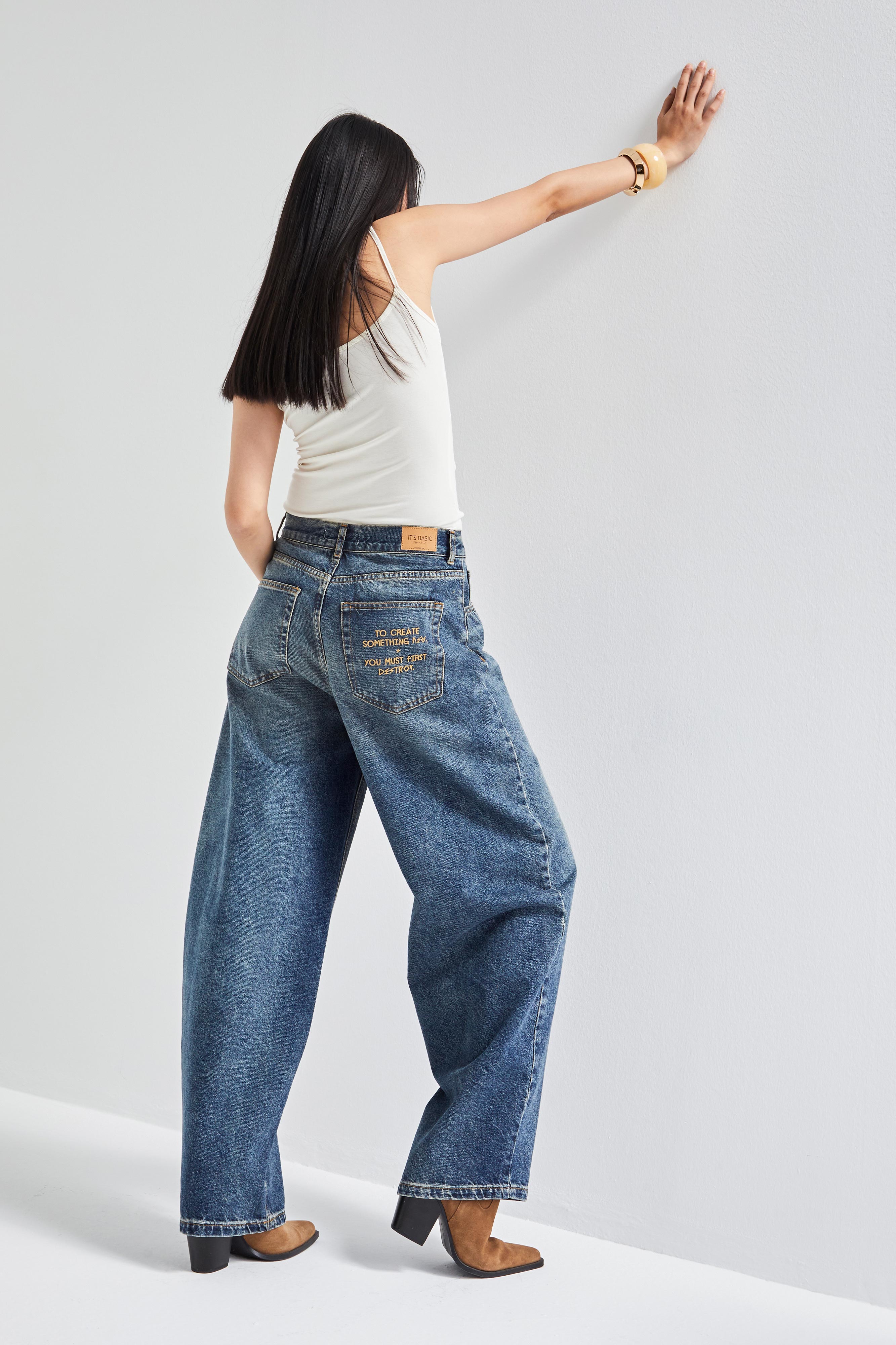 Kadın T.Kot Rengi 35w5 Balon Baggy Fit İç Boy 83cm %100 Koton Denim Jean