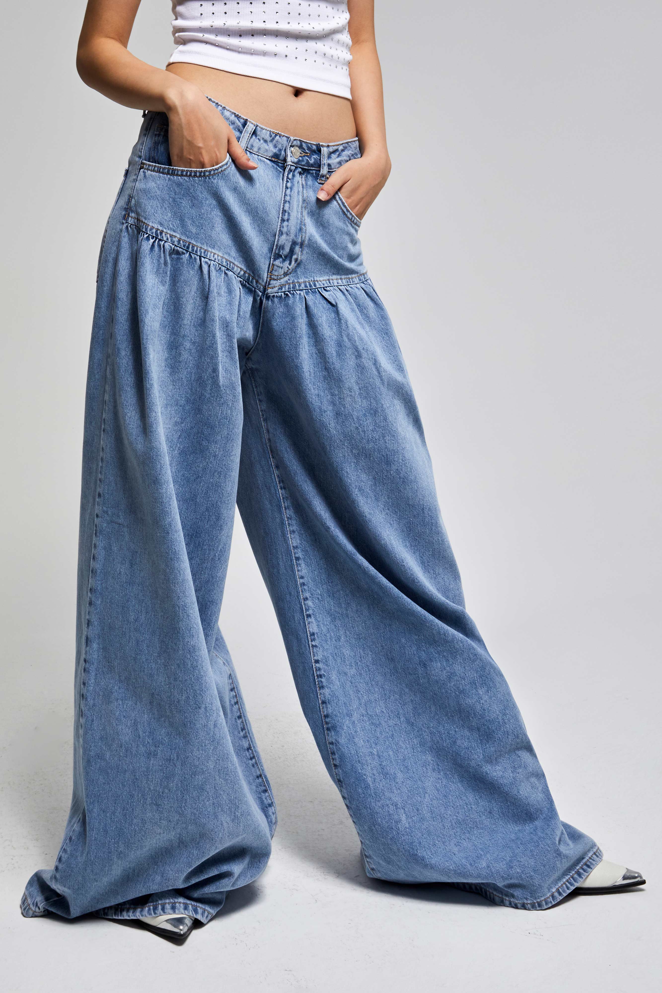 Kadın T.Kot Rengi 3s5-27 Elephant Leg Fit Süper Bol Kesim %100 Koton Tasarım Denim Jean