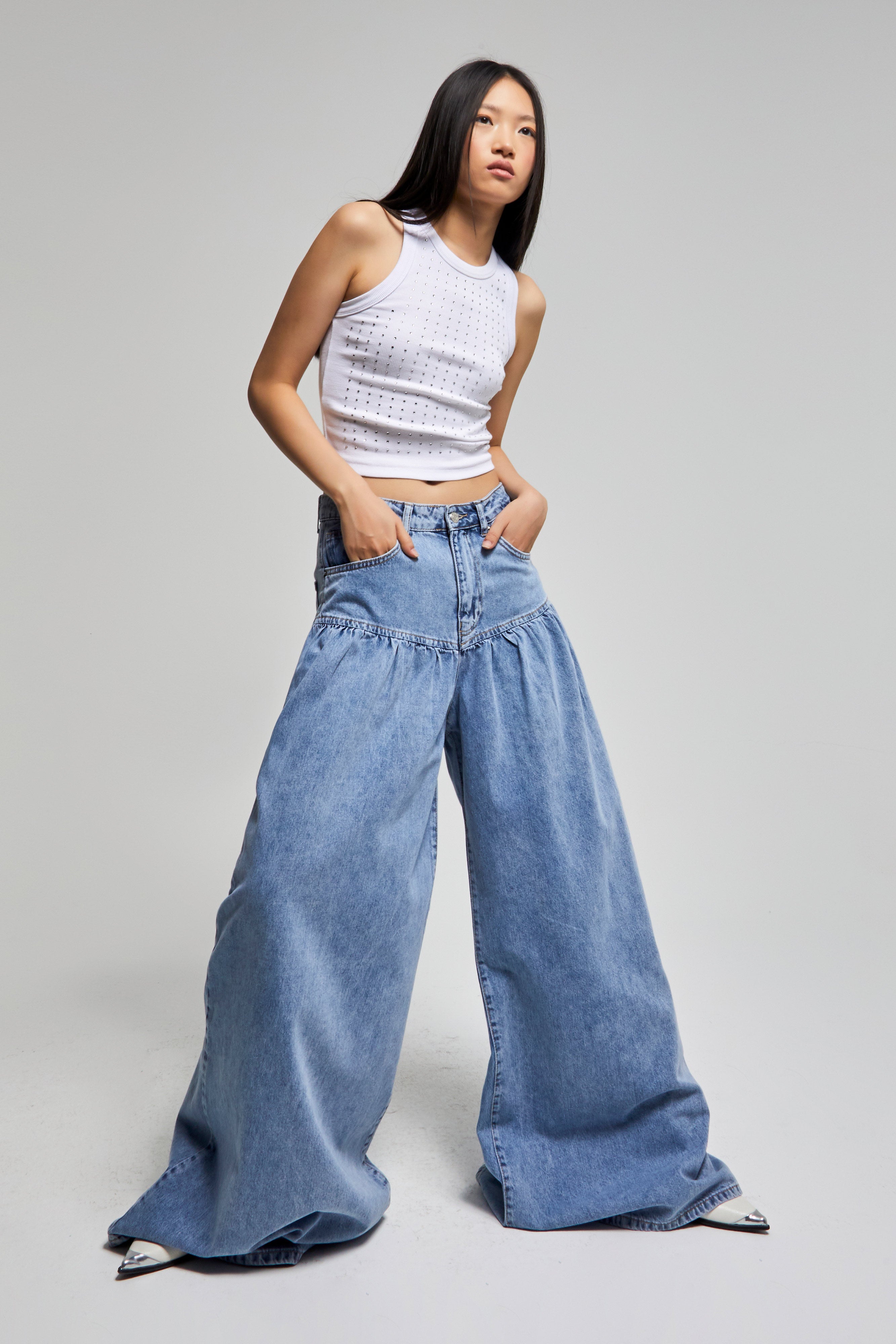 Kadın T.Kot Rengi 3s5-27 Elephant Leg Fit Süper Bol Kesim %100 Koton Tasarım Denim Jean