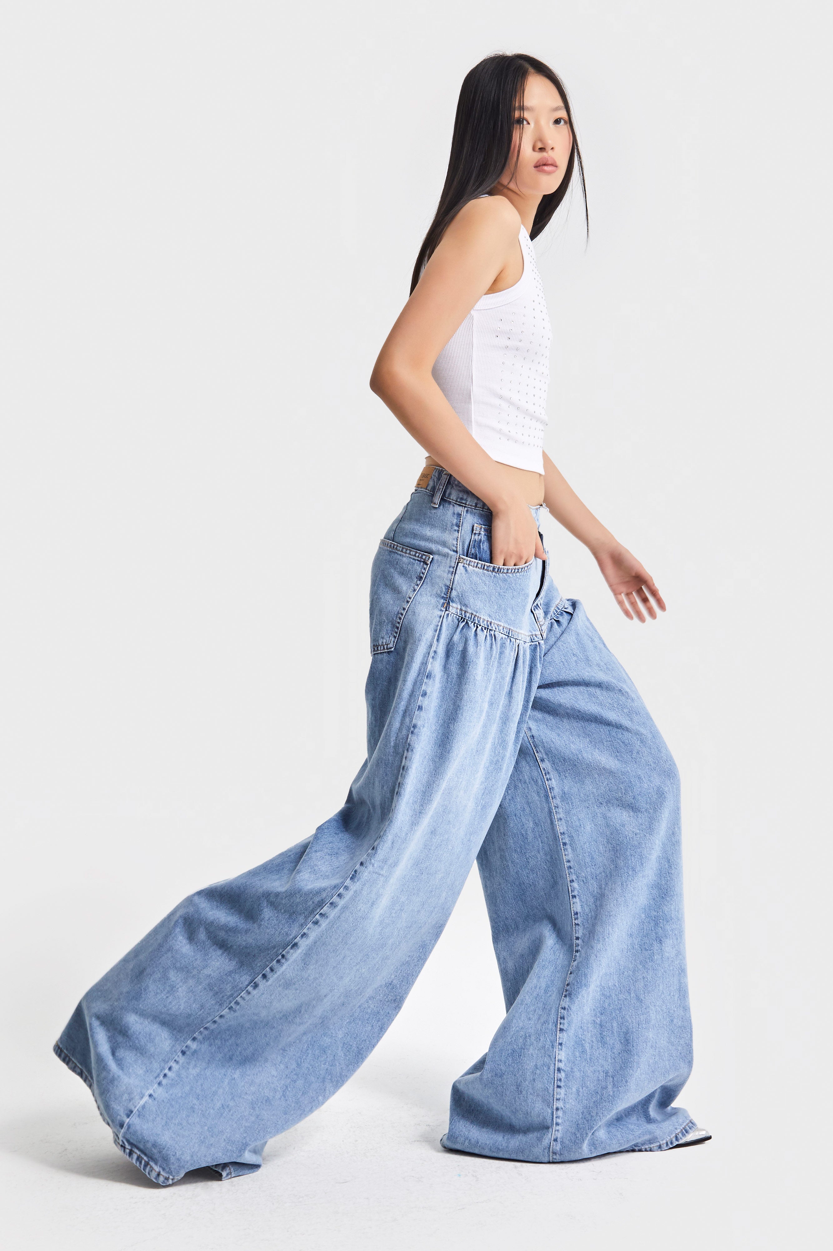 Kadın T.Kot Rengi 3s5-27 Elephant Leg Fit Süper Bol Kesim %100 Koton Tasarım Denim Jean