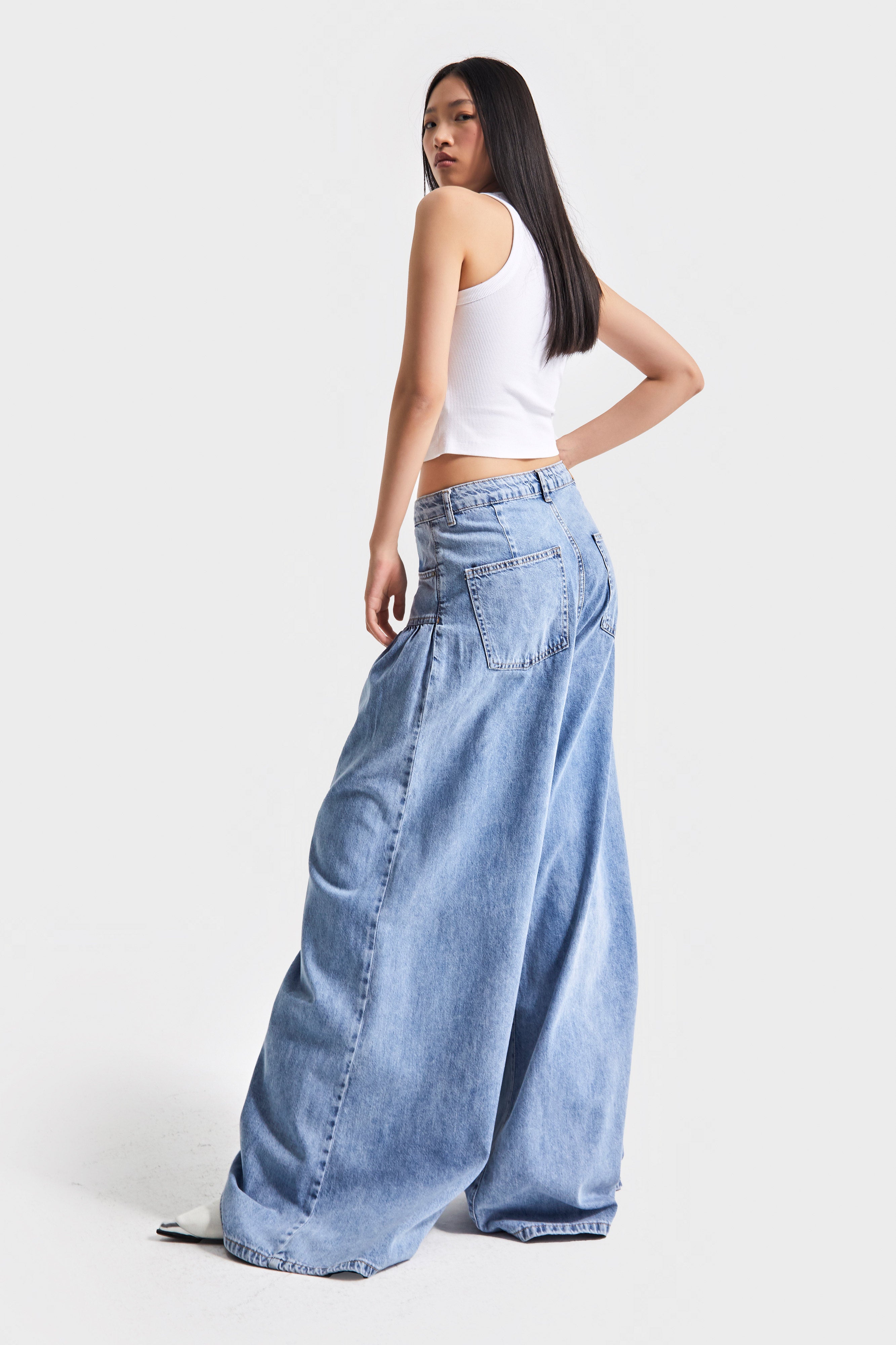 Kadın T.Kot Rengi 3s5-27 Elephant Leg Fit Süper Bol Kesim %100 Koton Tasarım Denim Jean