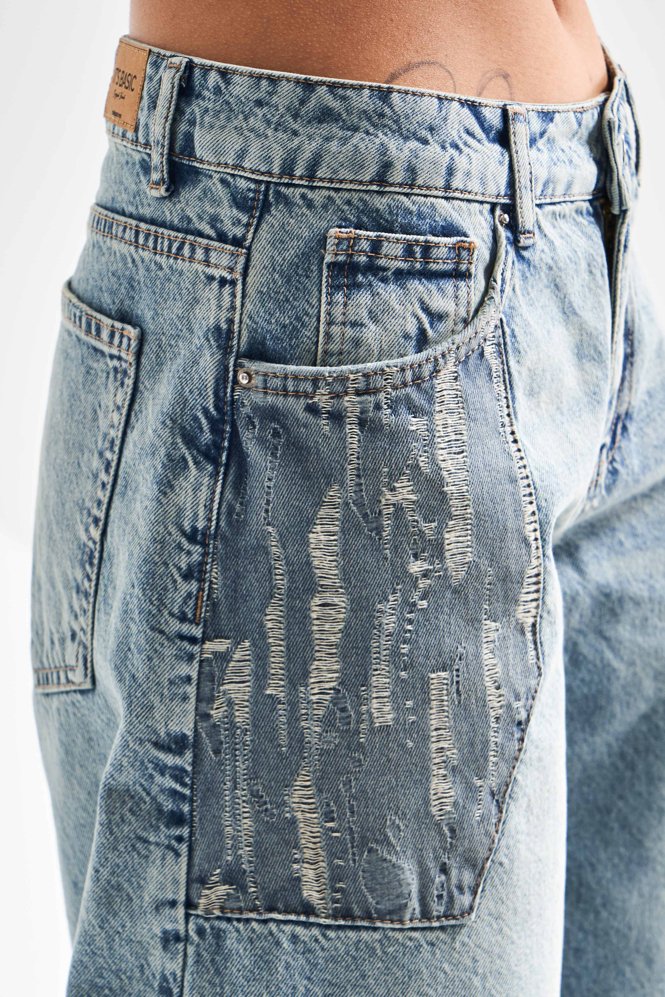 Kadın T.Kot Rengi 4S5-31 Baggy Balon Fit  Cep Detaylı %100 Koton Bol Kesim Denim Jean