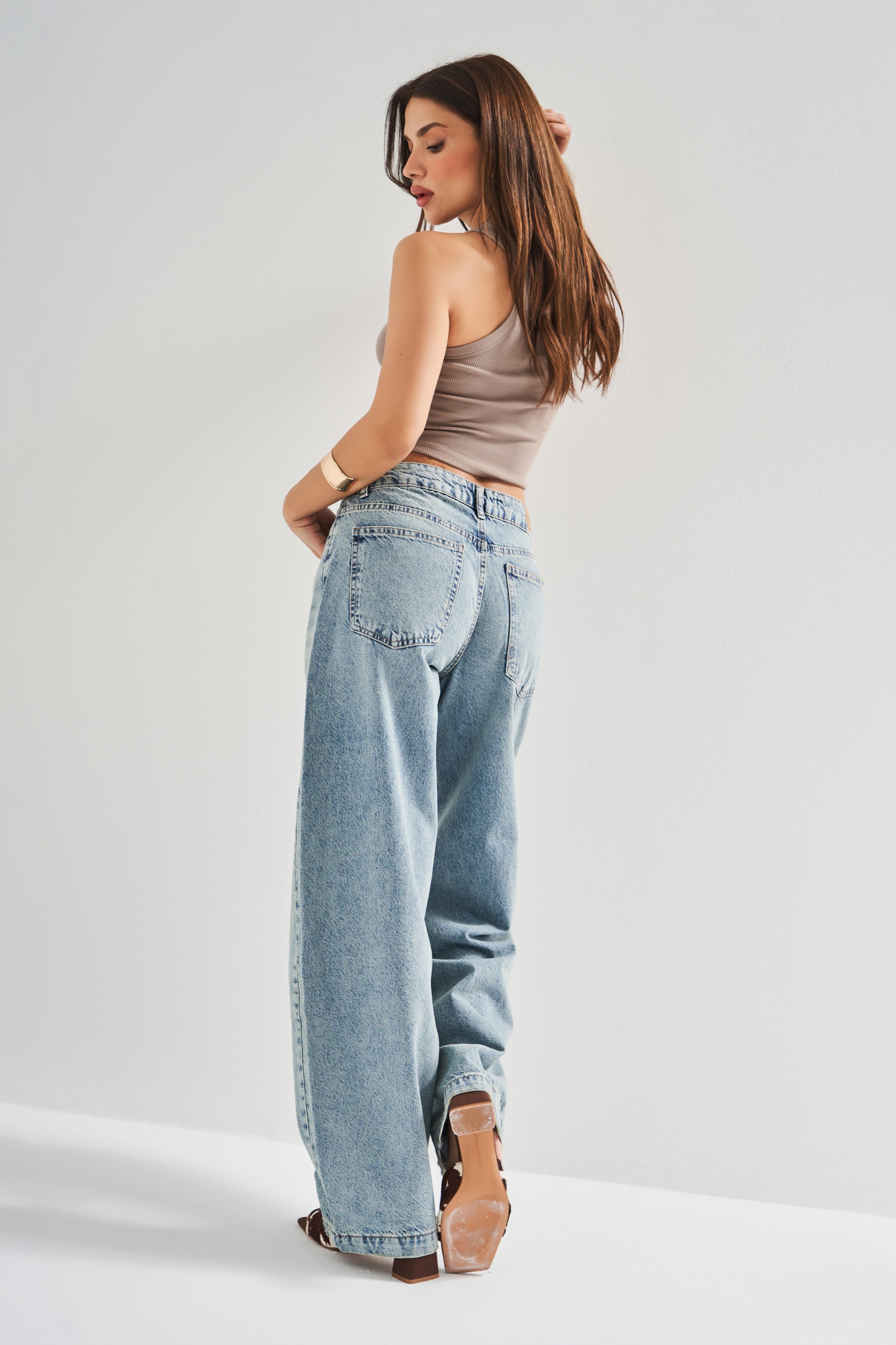Kadın T.Kot Rengi 4S5-31 Baggy Balon Fit  Cep Detaylı %100 Koton Bol Kesim Denim Jean