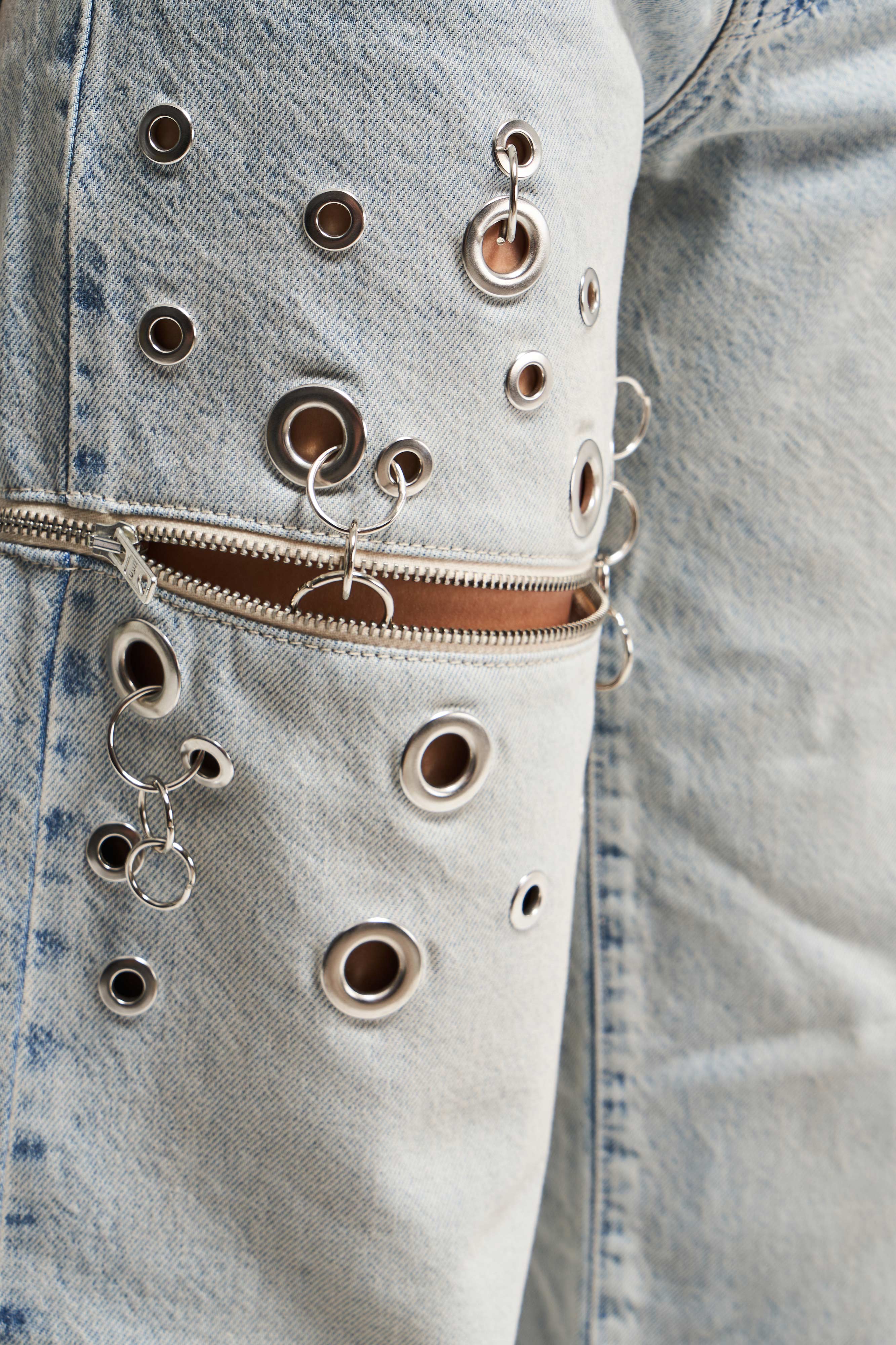 Kadın T.Kot Rengi 4s5-67 Kuş Gözü Detaylı Loose Fit Tek Paça Çıkarılabilir Tasarım Denim Jean