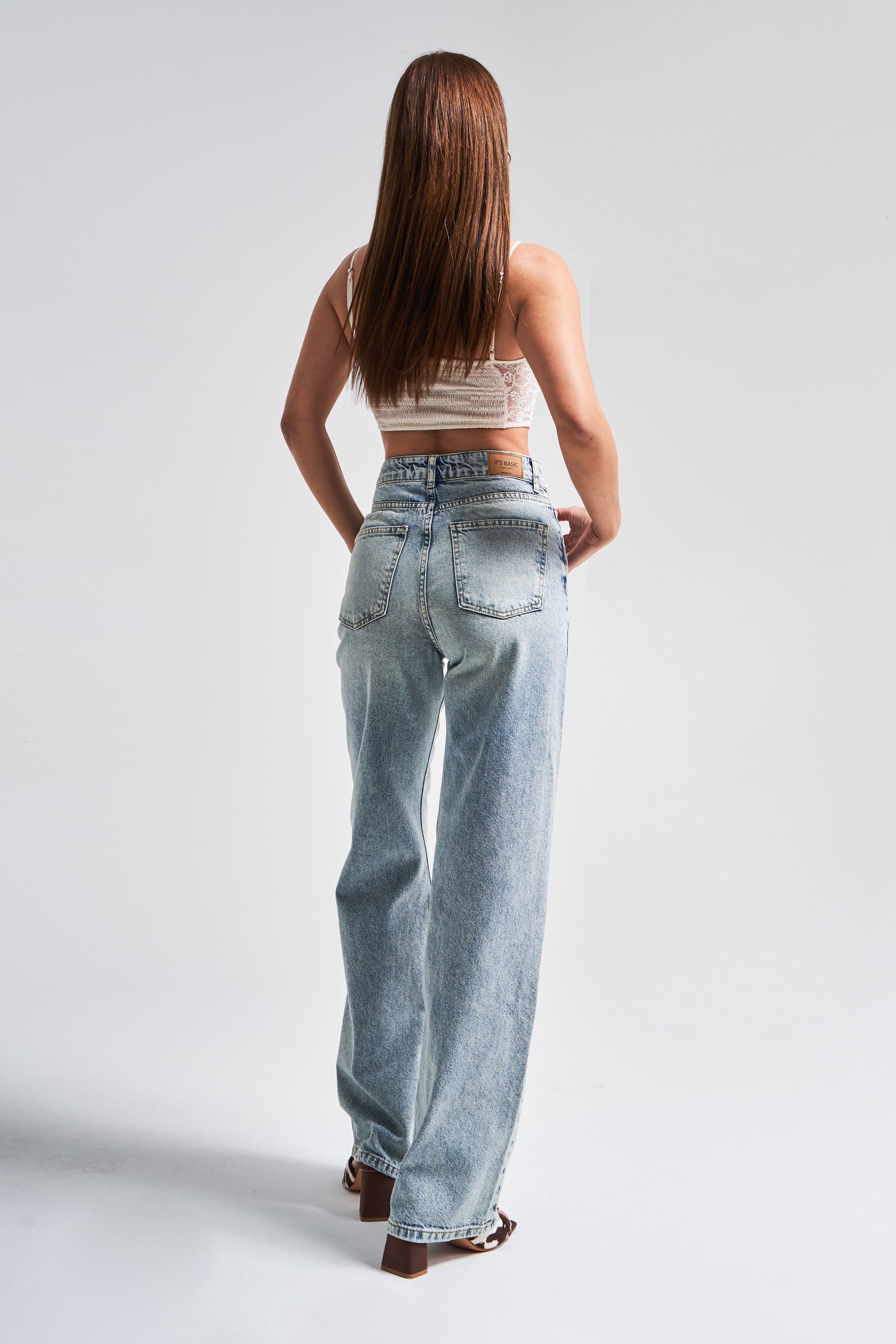 Women's T.Jeans Color 2S5-67 Straight Fit High Waist 100% Cotton Inner Length 80cm Denim Jeans