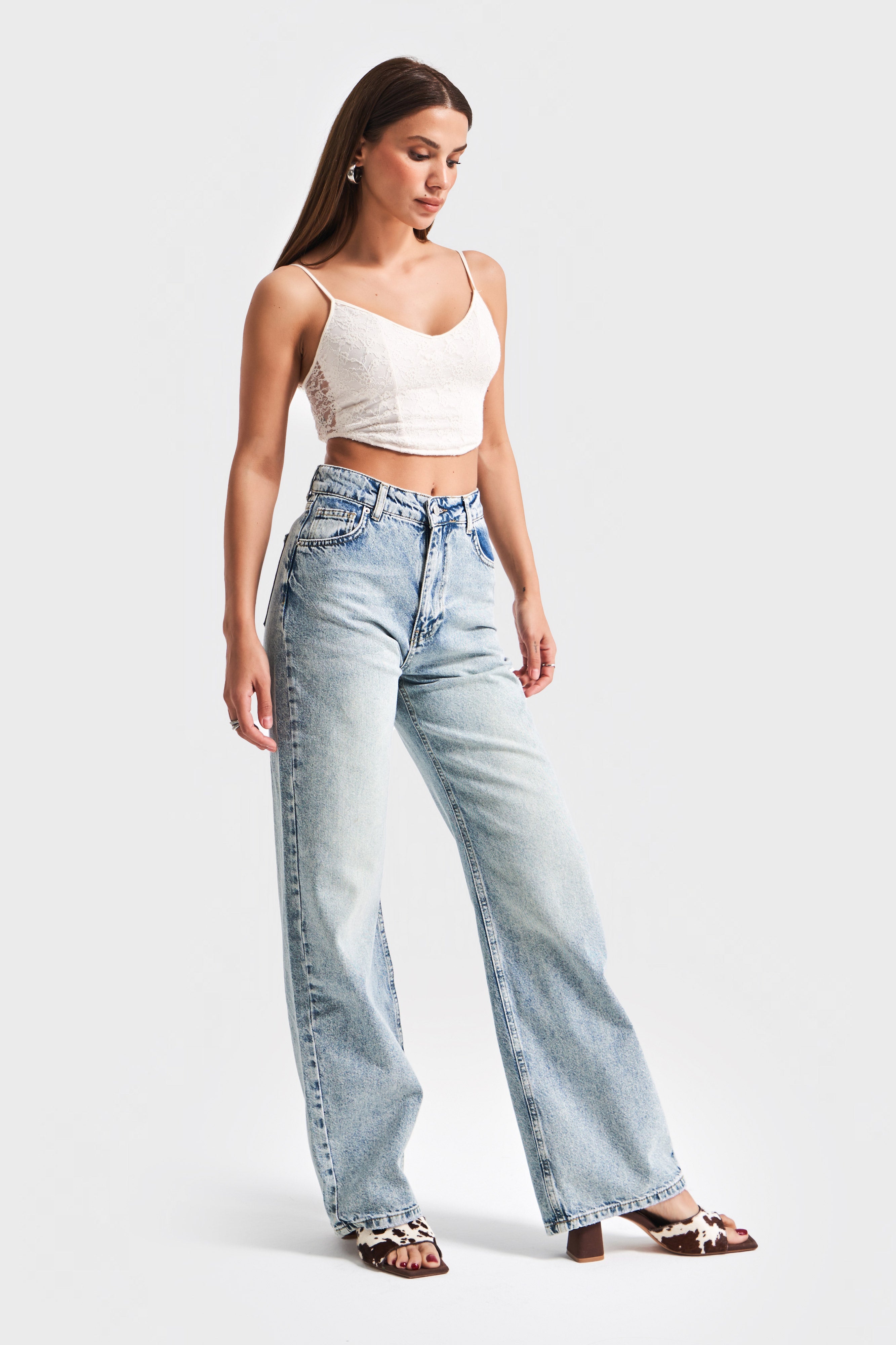 Women's T.Jeans Color 2S5-67 Straight Fit High Waist 100% Cotton Inner Length 80cm Denim Jeans