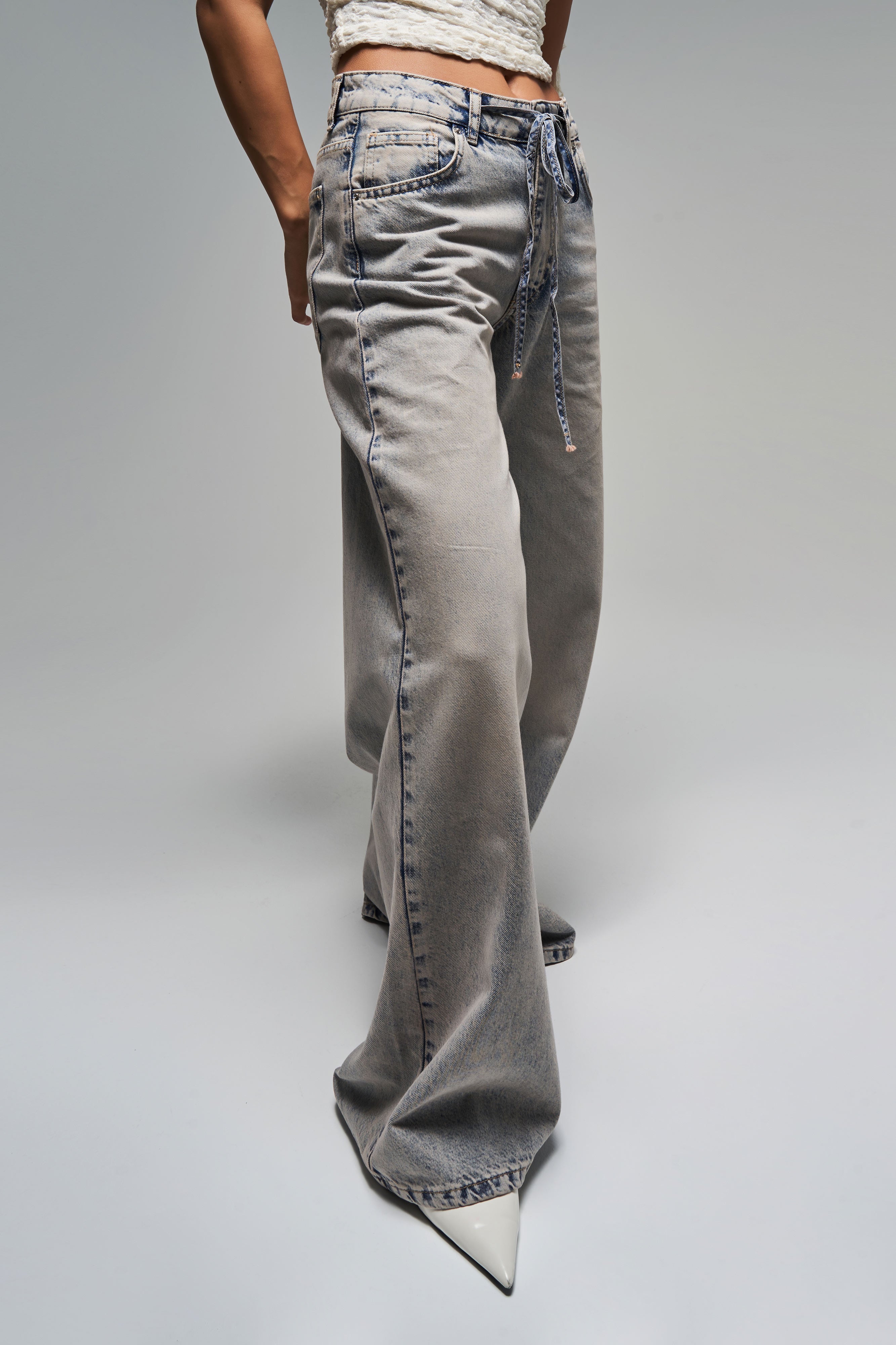 Kadın T.Kot Rengi 4s5-90 Palazzo Fit Bağcıklı %100 Koton Denim Jean