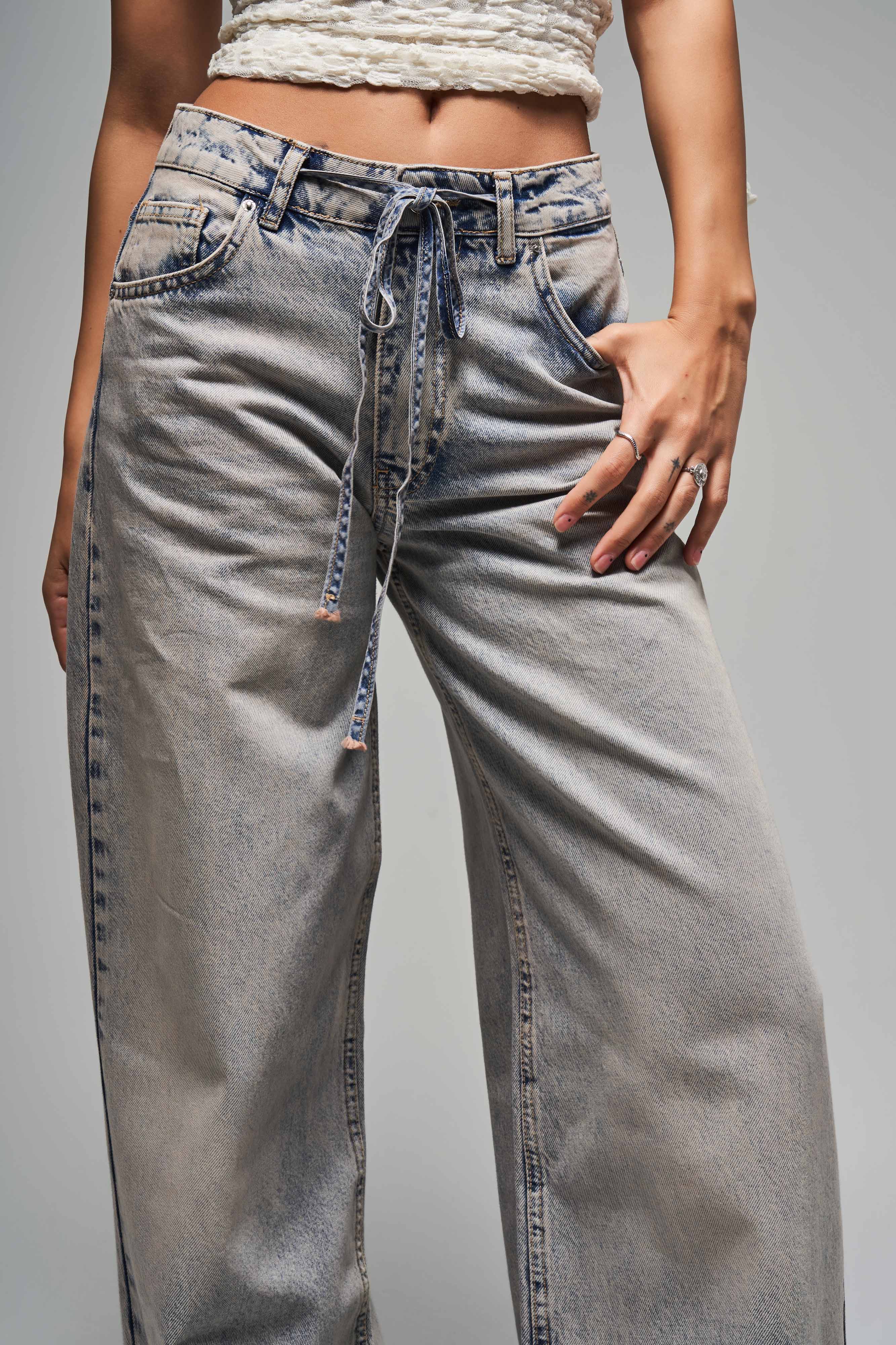 Kadın T.Kot Rengi 4s5-90 Palazzo Fit Bağcıklı %100 Koton Denim Jean