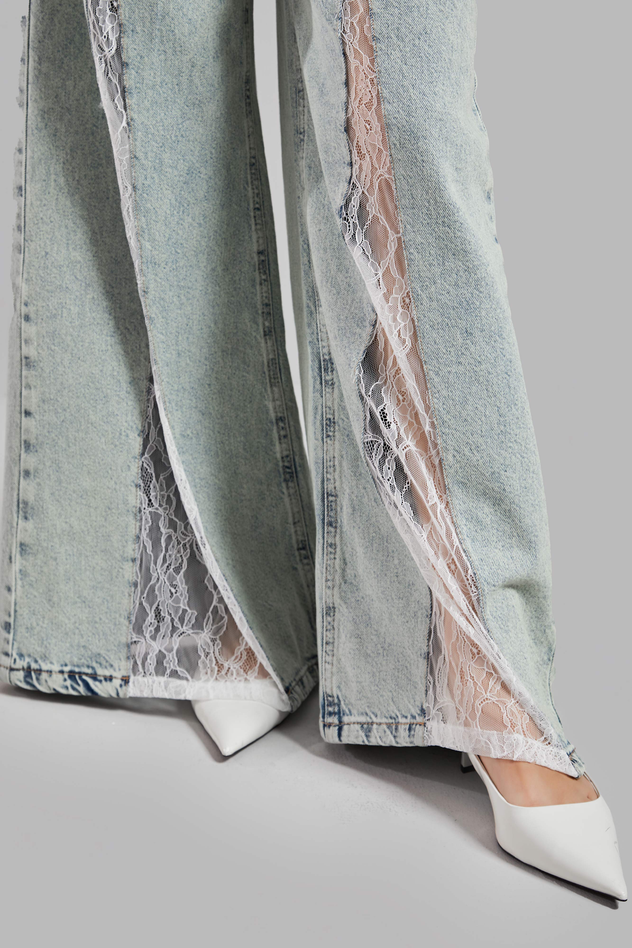 Women's T.Jeans Color 4S565 Lace Detailed Palazzo Fit Design Denim