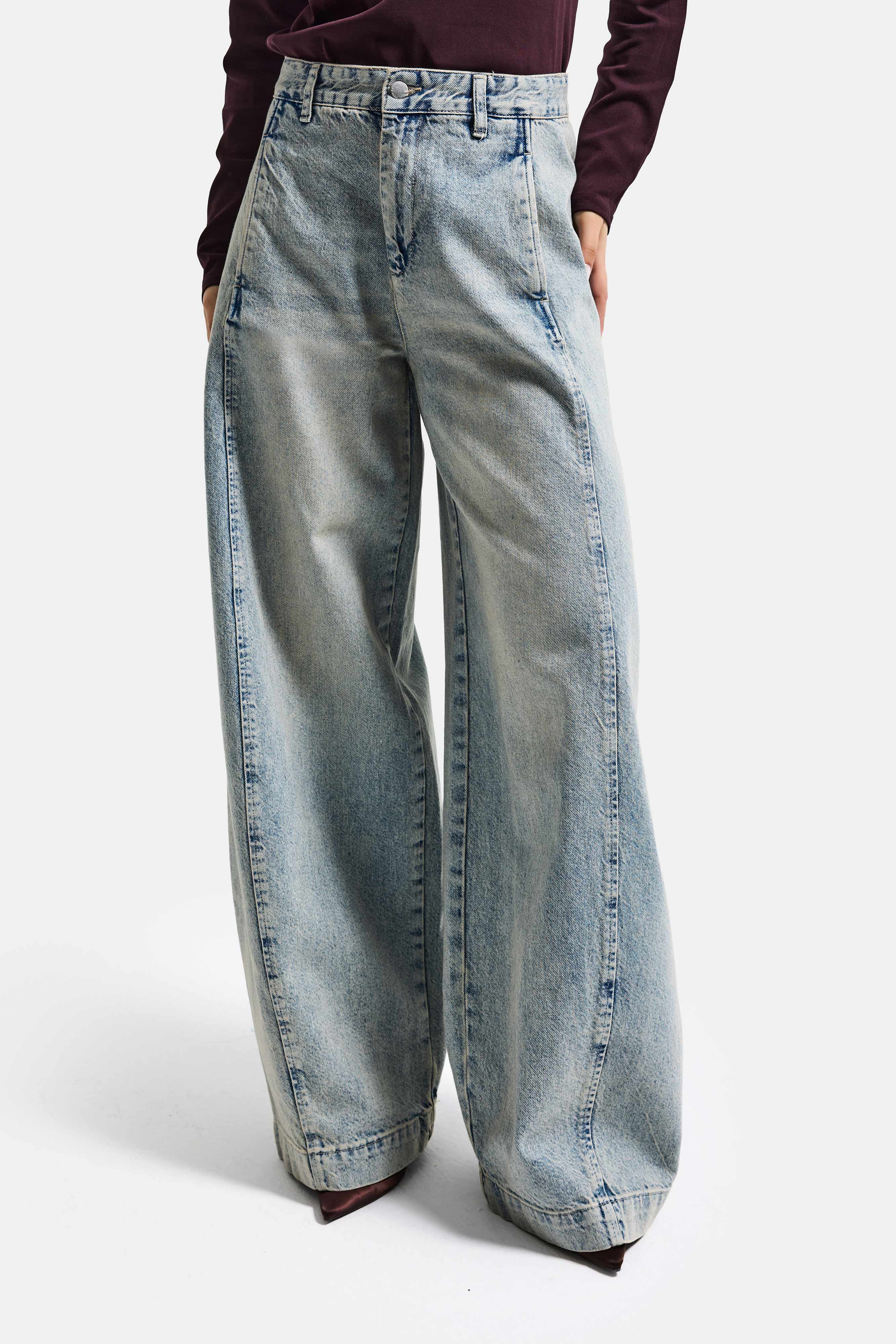 Kadın T.Kot Rengi 4s6-65 Süper Palazzo Fit Yandan Cepli Denim Jean