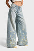 Women's T.Kot Color 4s6-67 Palazzo Fit Special Floral Embroidered Design Denim Jeans