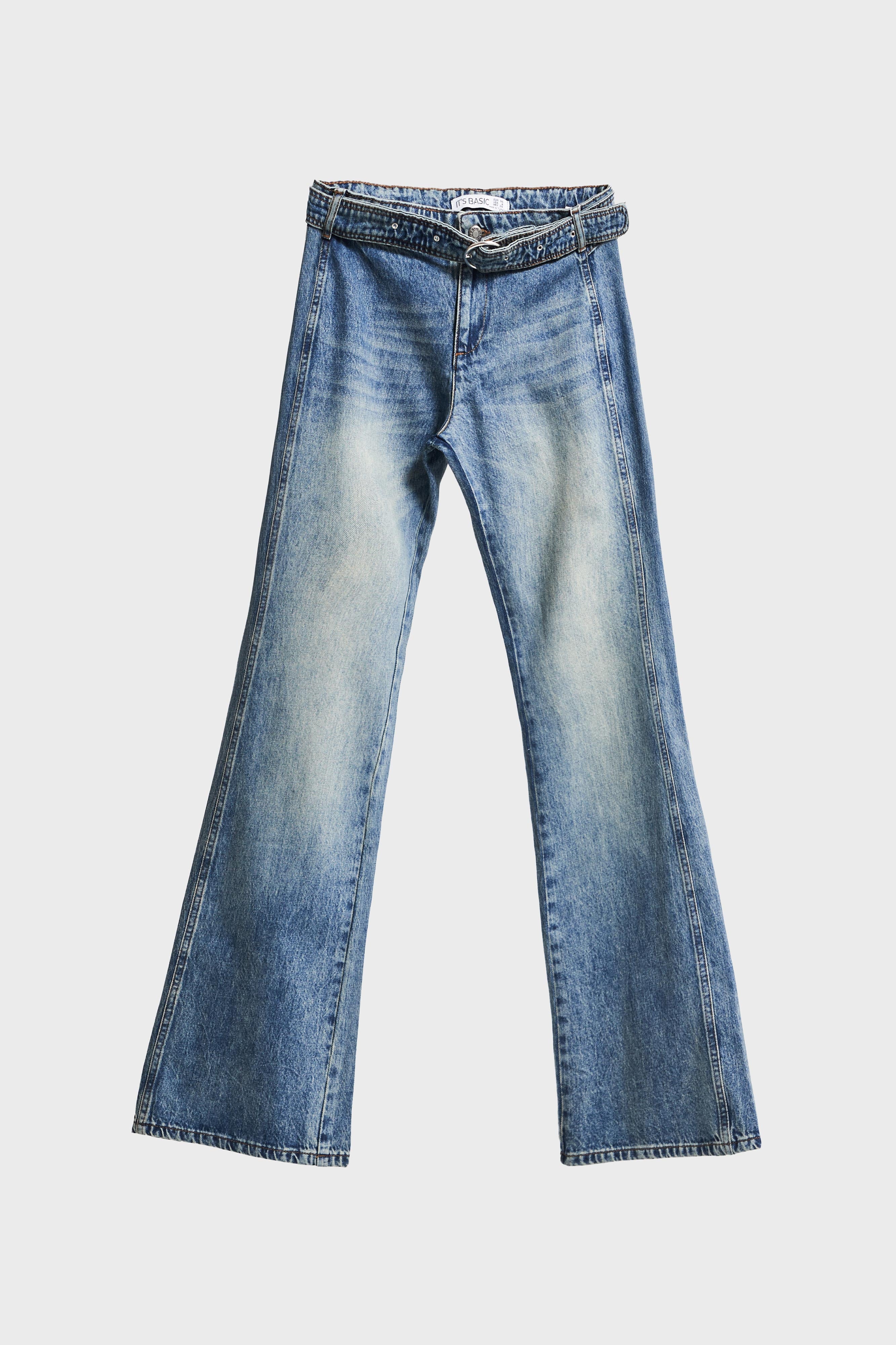Kadın T.Kot Rengi 4w5-32 Flare Fit Midrise Orta Bel Viskon Kumaş Kemer Detaylı Özel Tasarım Denim Jean