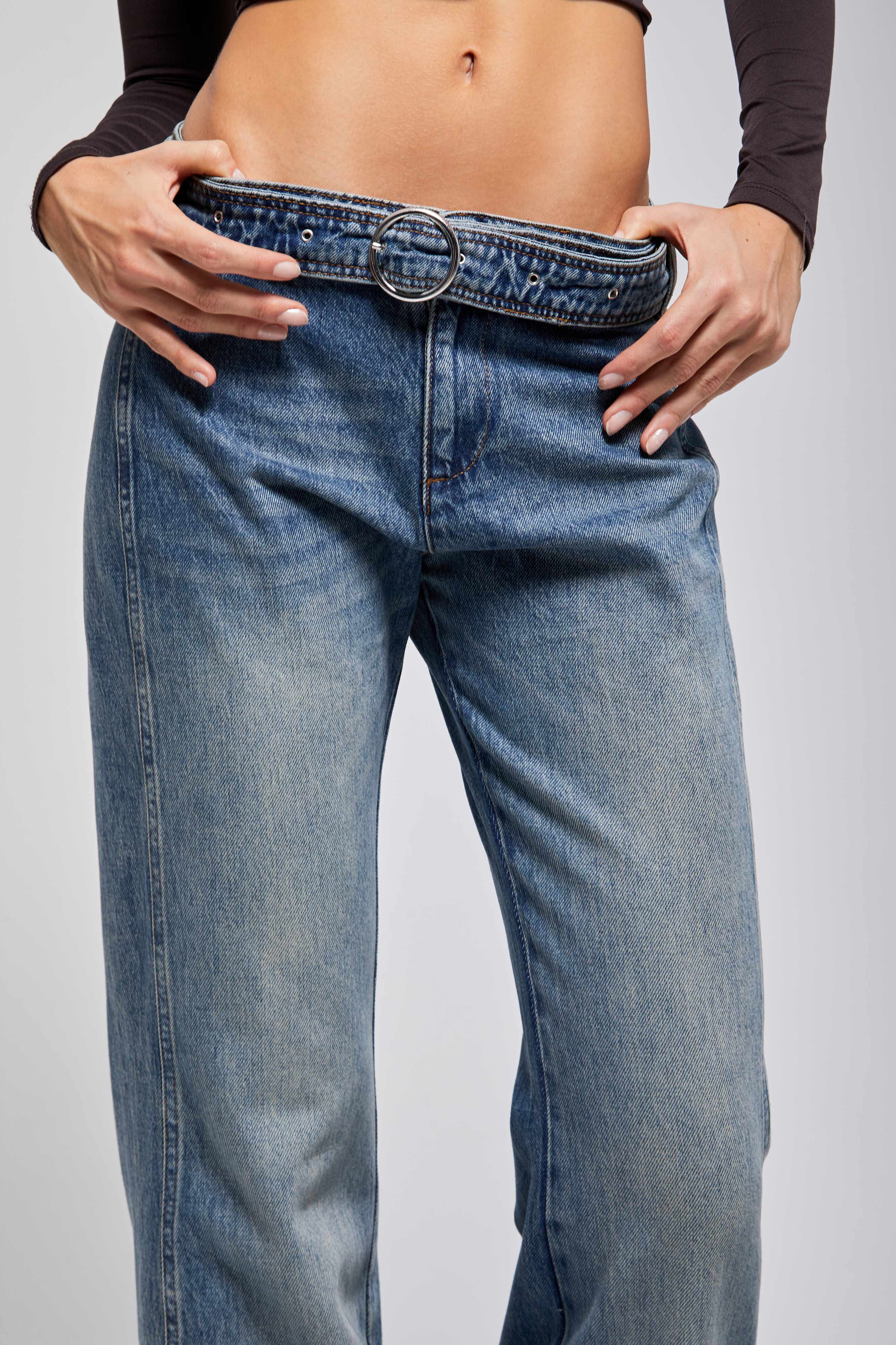 Kadın T.Kot Rengi 4w5-32 Flare Fit Midrise Orta Bel Viskon Kumaş Kemer Detaylı Özel Tasarım Denim Jean