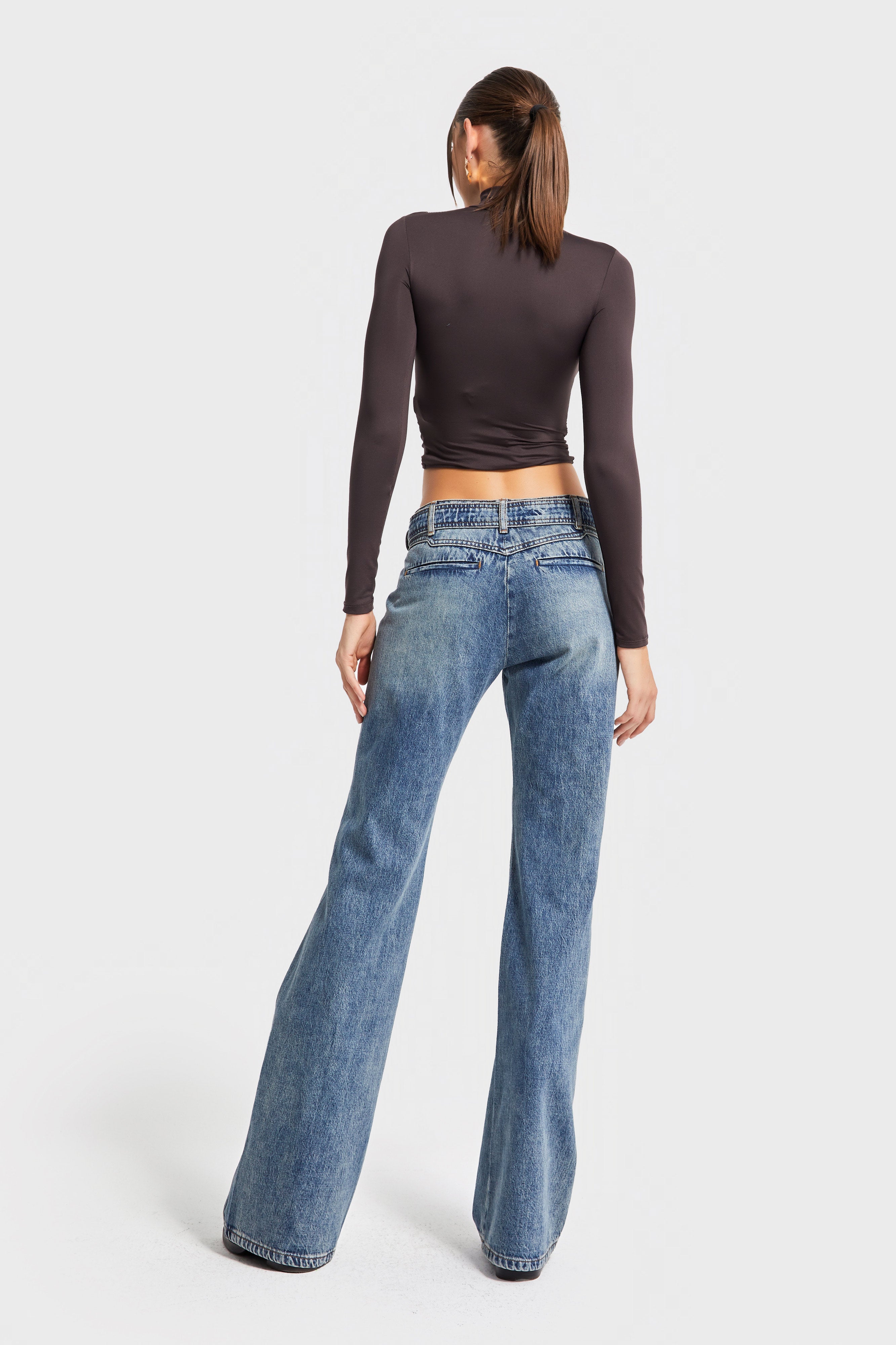 Kadın T.Kot Rengi 4w5-32 Flare Fit Midrise Orta Bel Viskon Kumaş Kemer Detaylı Özel Tasarım Denim Jean