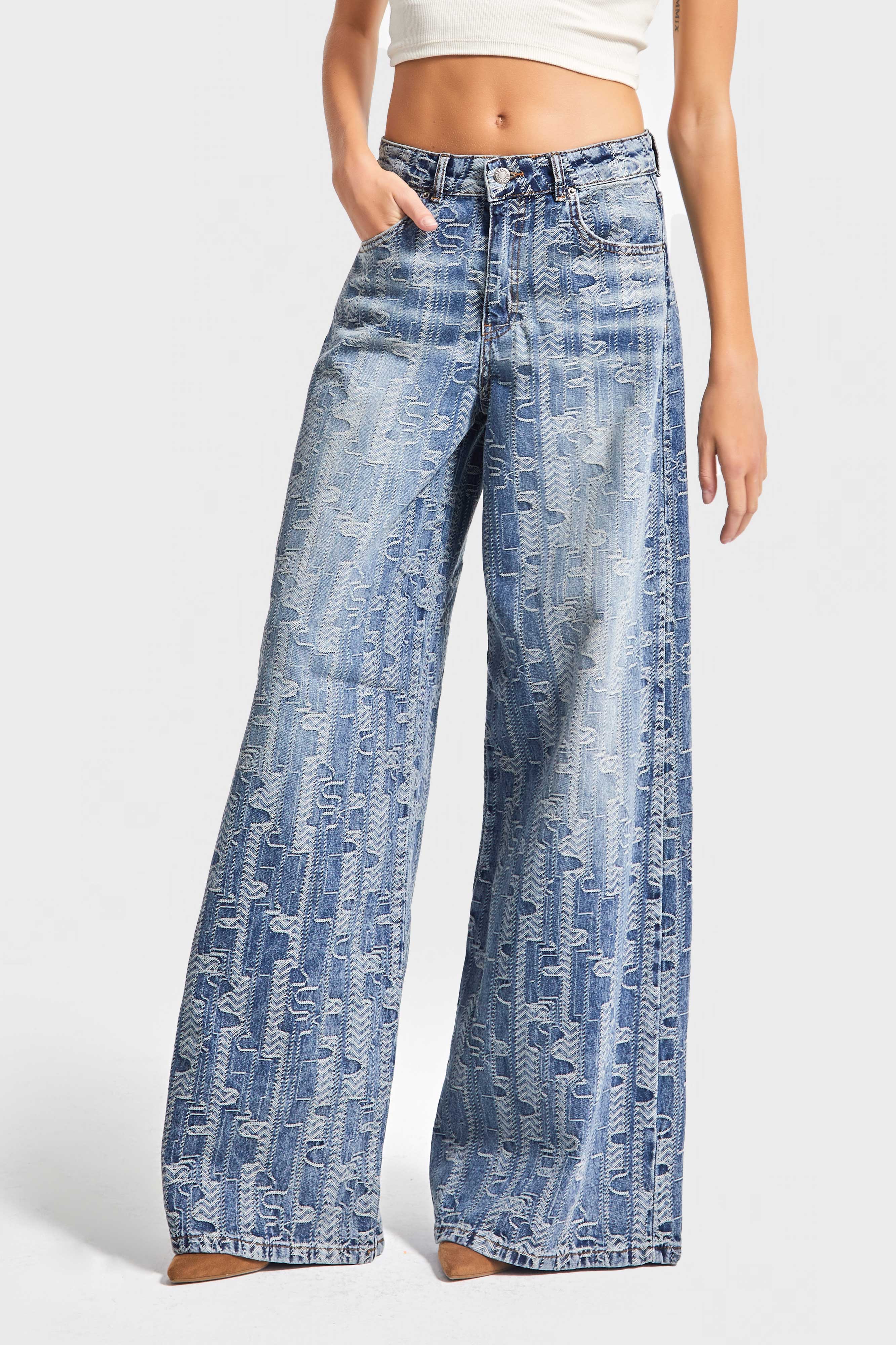 Kadın T.Kot Rengi 4w5-32 Palazzo Fit %100 Koton Özel Tasarım Kumaş Denim Jean