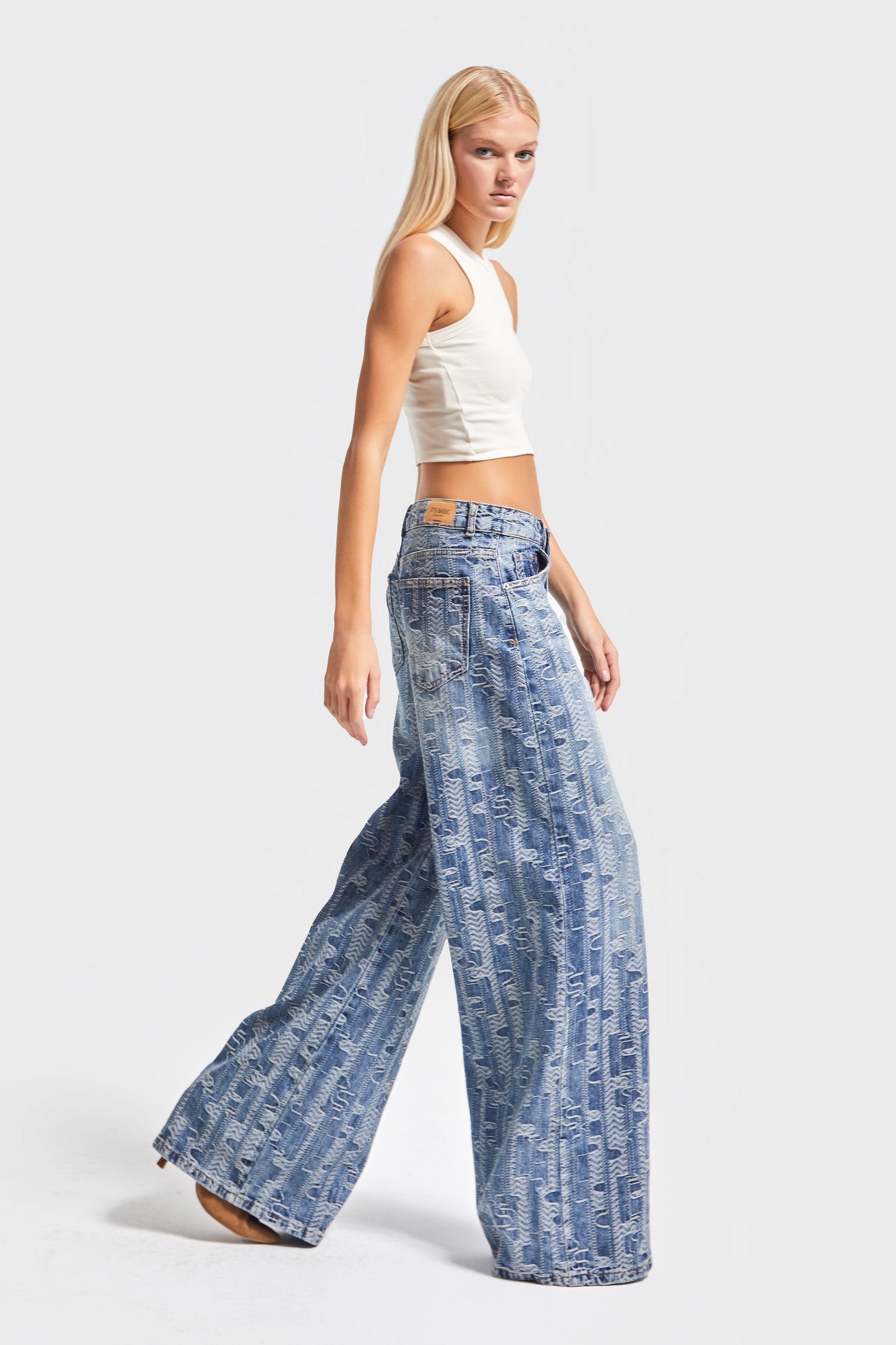 Kadın T.Kot Rengi 4w5-32 Palazzo Fit %100 Koton Özel Tasarım Kumaş Denim Jean
