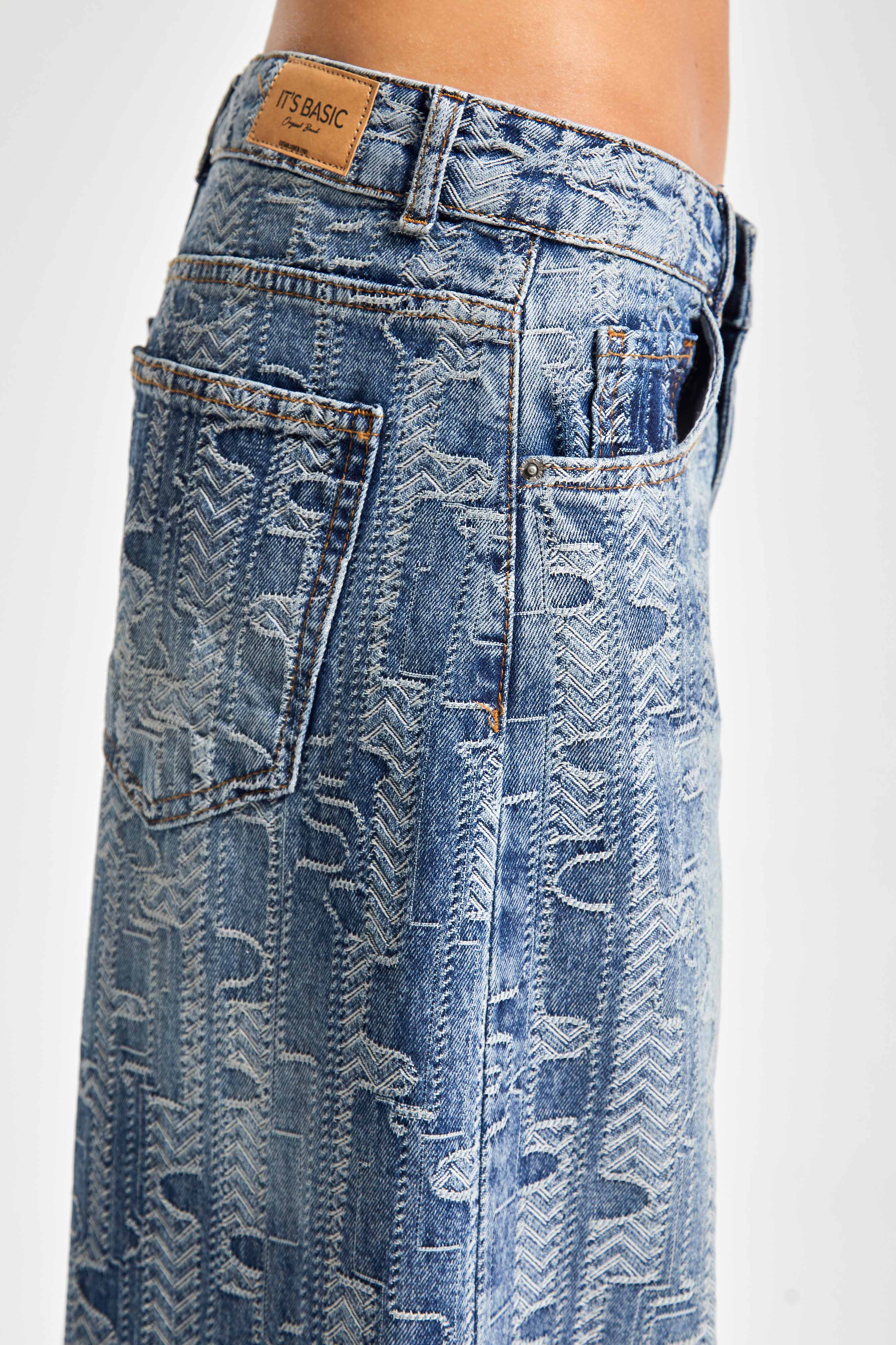Kadın T.Kot Rengi 4w5-32 Palazzo Fit %100 Koton Özel Tasarım Kumaş Denim Jean