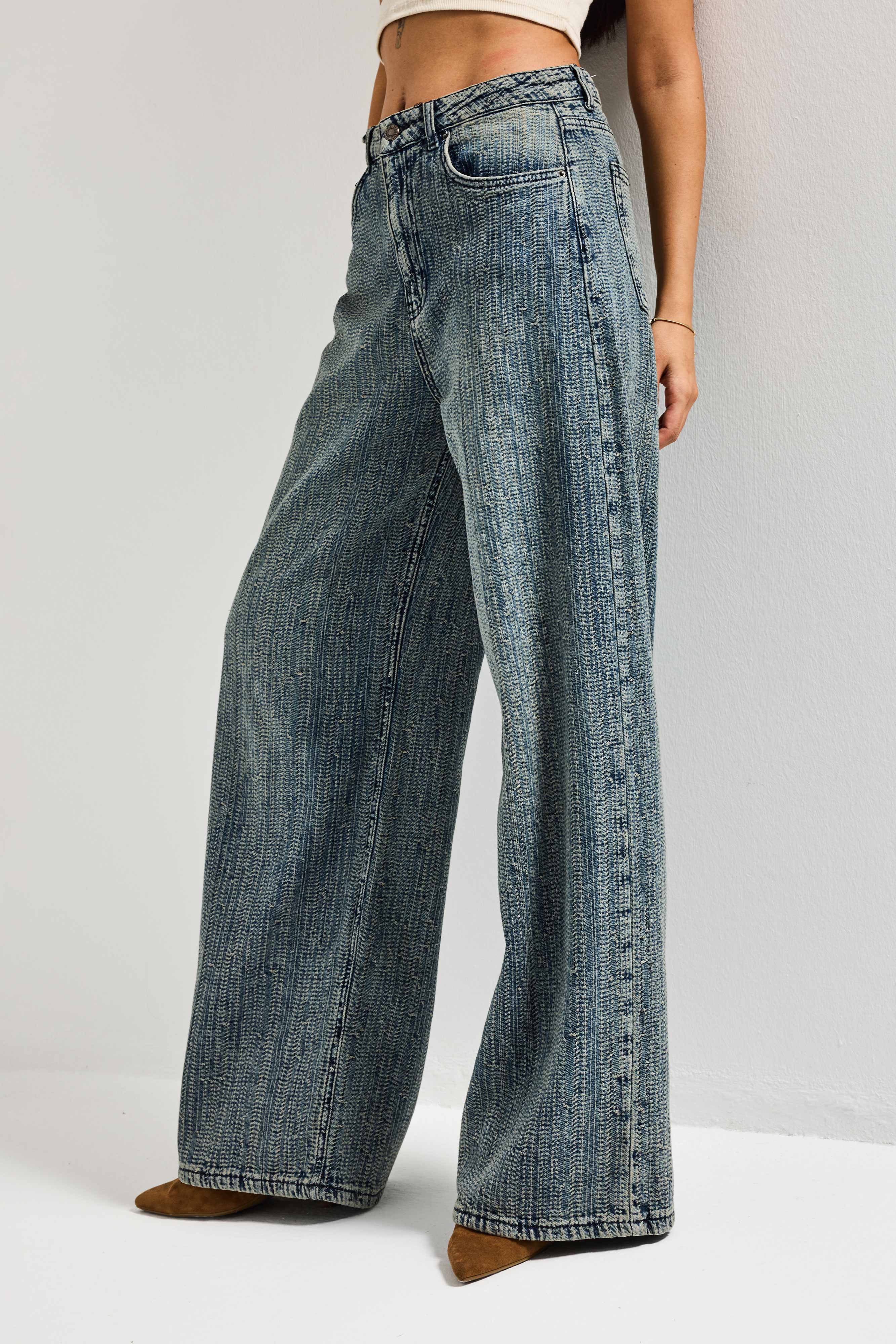 Kadın T.Kot Rengi 4w5-32 Süper Baggy Fit Özel Kumaş Tasarım Denim Jean