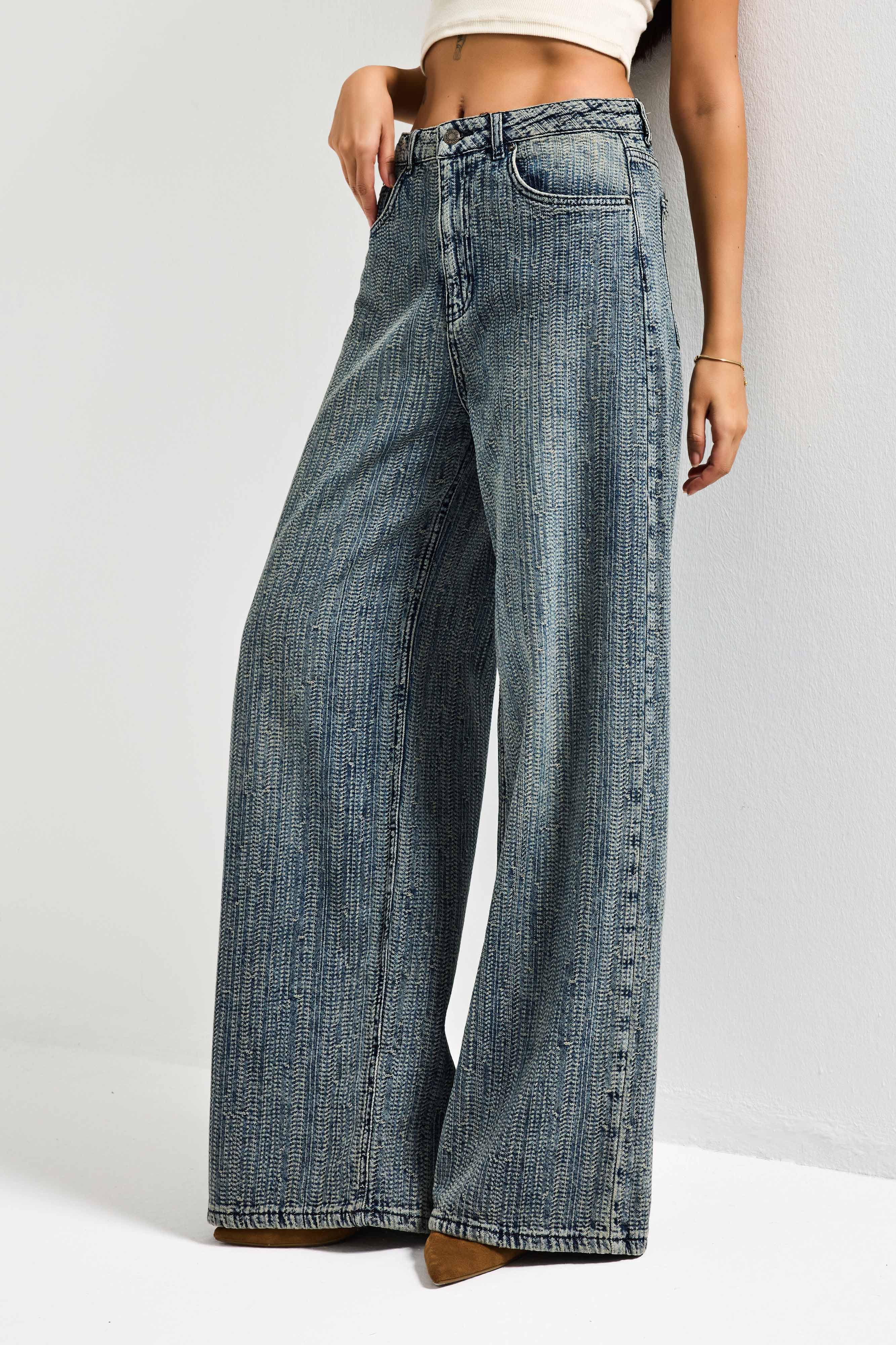 Kadın T.Kot Rengi 4w5-32 Süper Baggy Fit Özel Kumaş Tasarım Denim Jean