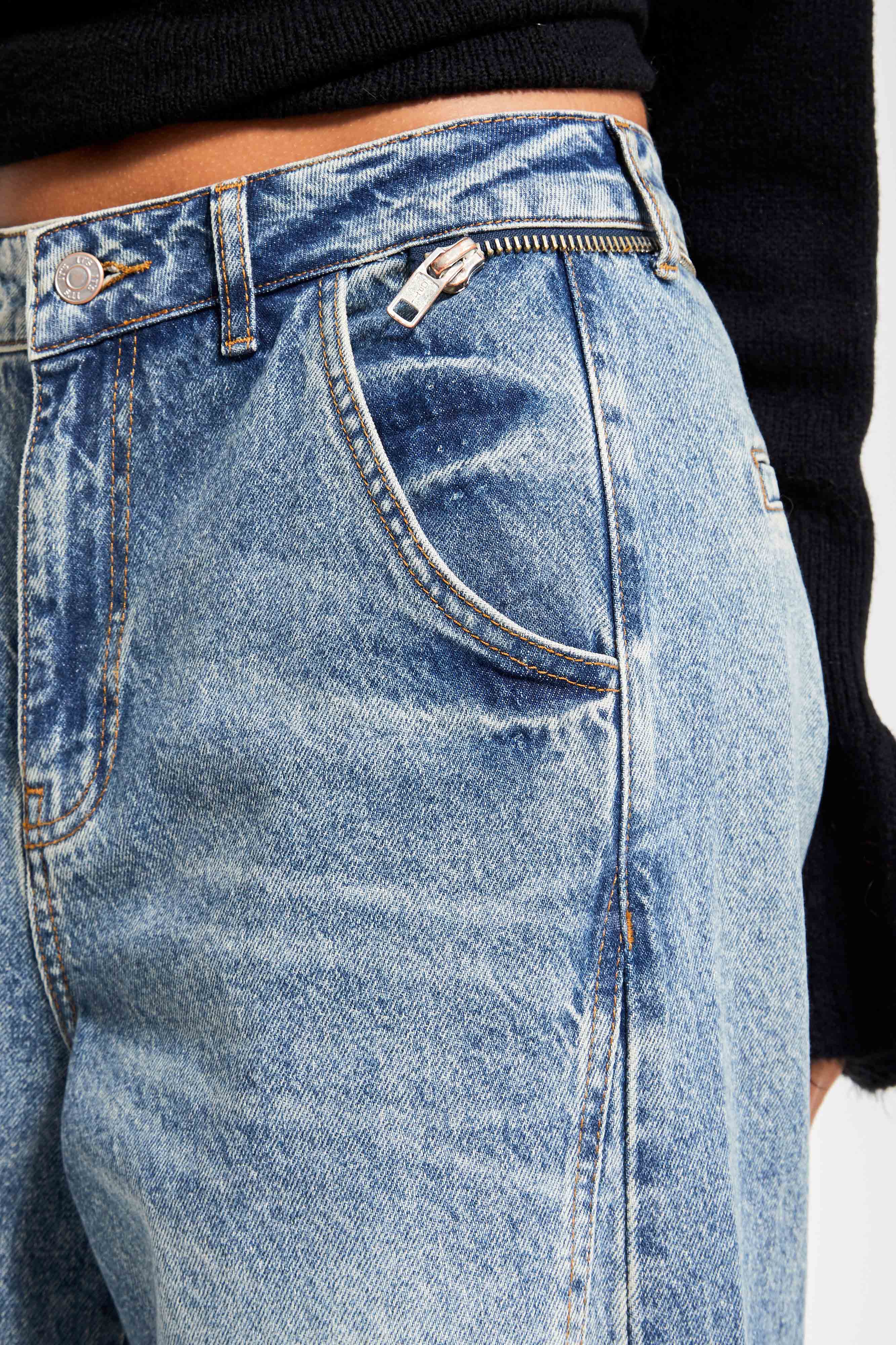 Kadın T.Kot Rengi 4W5-32 Wide Leg Baggy Fit Fermuar Aksesuarlı %100 Koton Denim Jean