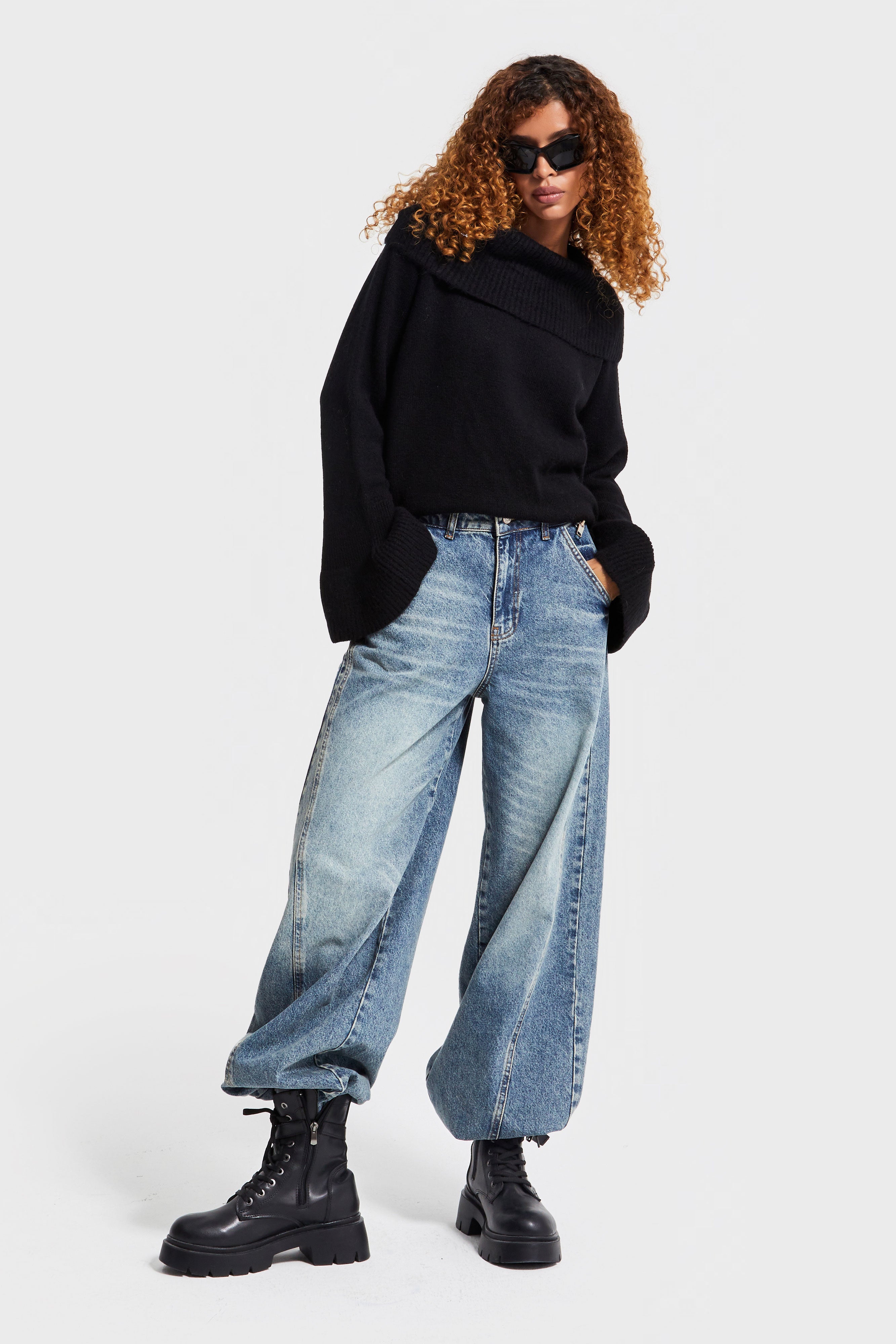Kadın T.Kot Rengi 4W5-32 Wide Leg Baggy Fit Fermuar Aksesuarlı %100 Koton Denim Jean