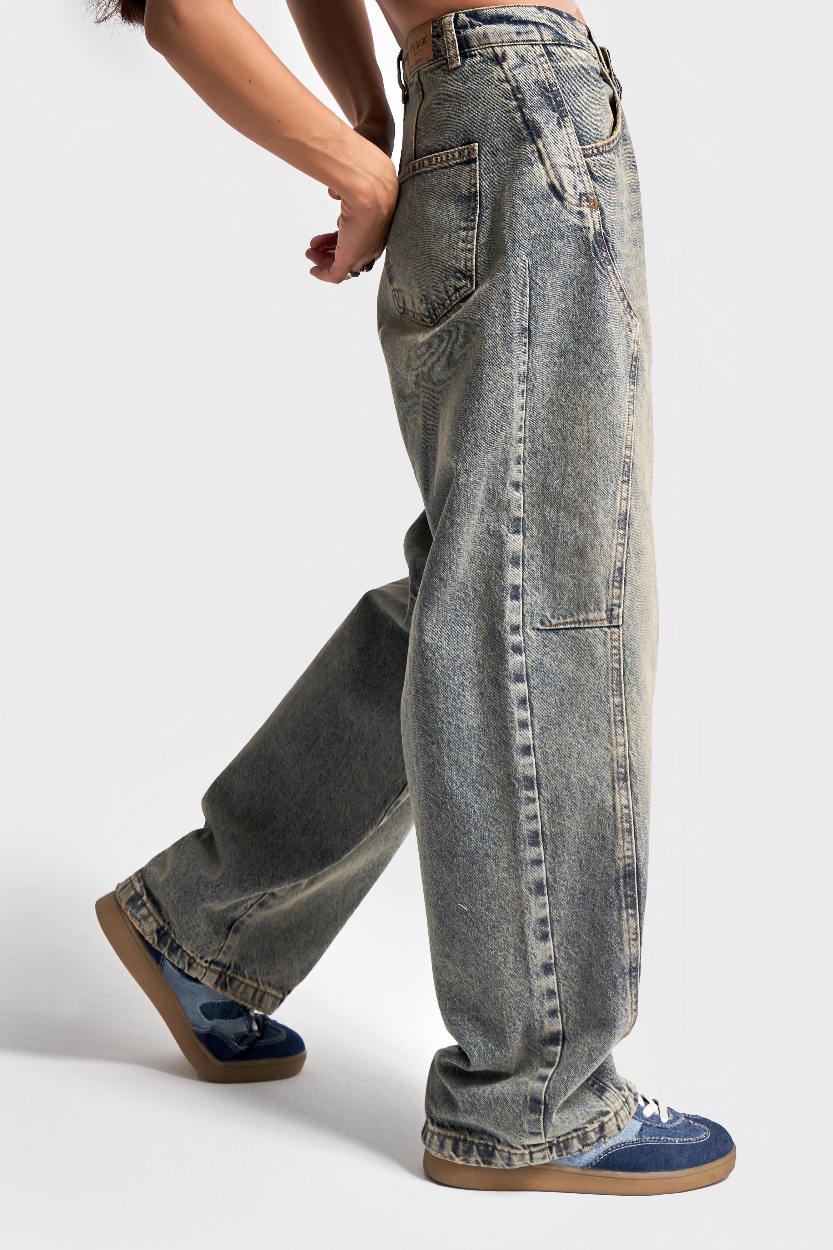 Kadın T.Kot Rengi 4w5-85 Barrel Fit Cep Detaylı %100 Koton Tasarım Denim Jean