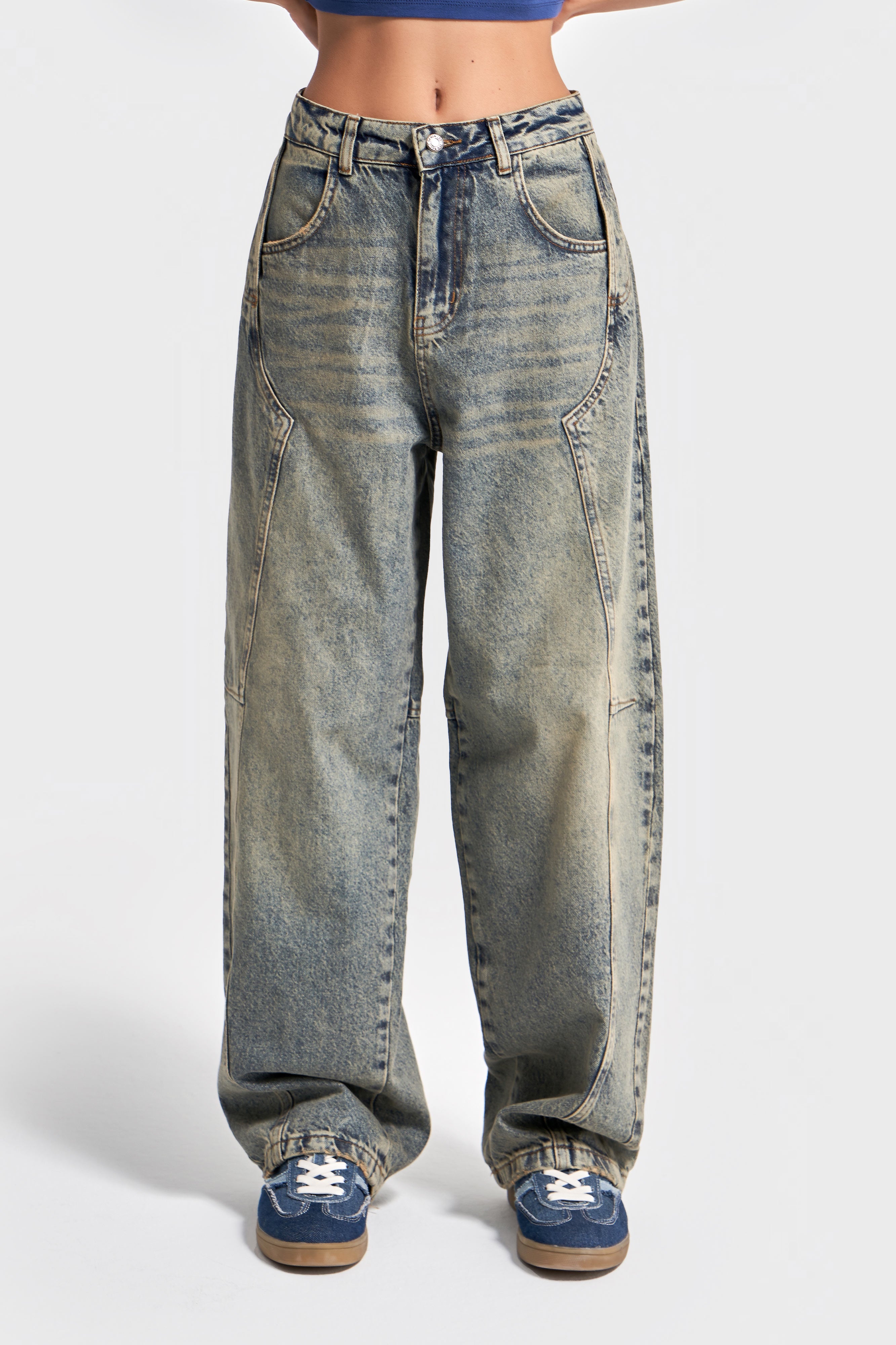 Kadın T.Kot Rengi 4w5-85 Barrel Fit Cep Detaylı %100 Koton Tasarım Denim Jean