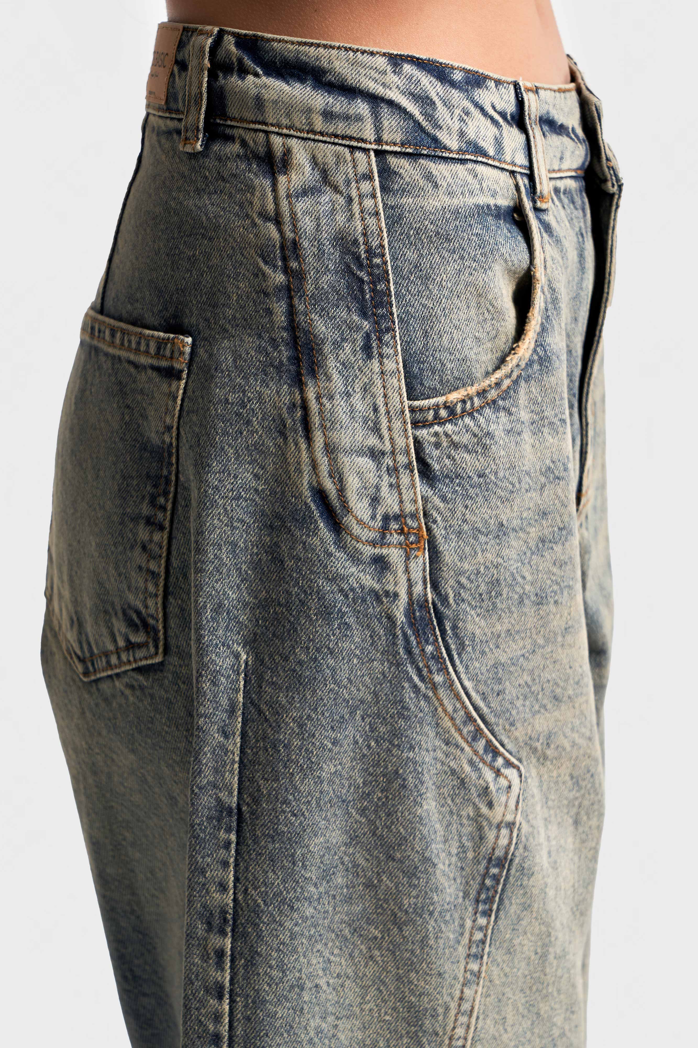 Kadın T.Kot Rengi 4w5-85 Barrel Fit Cep Detaylı %100 Koton Tasarım Denim Jean