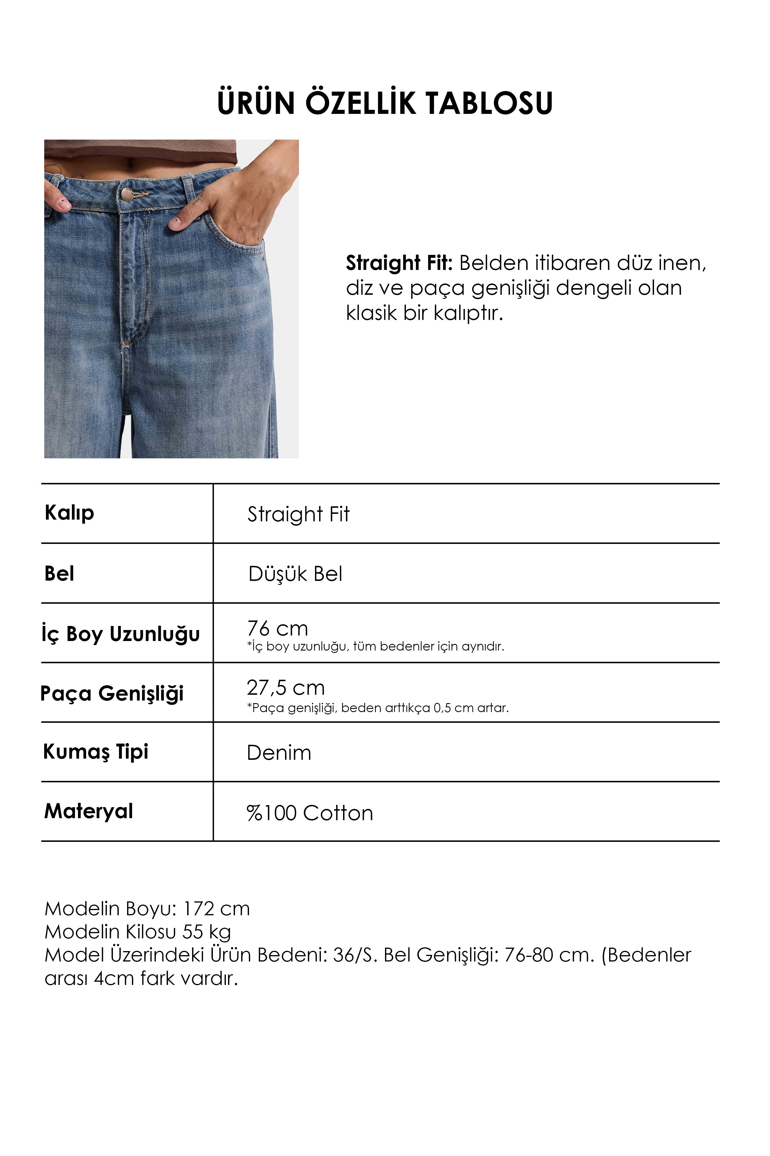 Kadın T.Kot Rengi 4w6-31 Low Rise Straight Fit Denim Jean