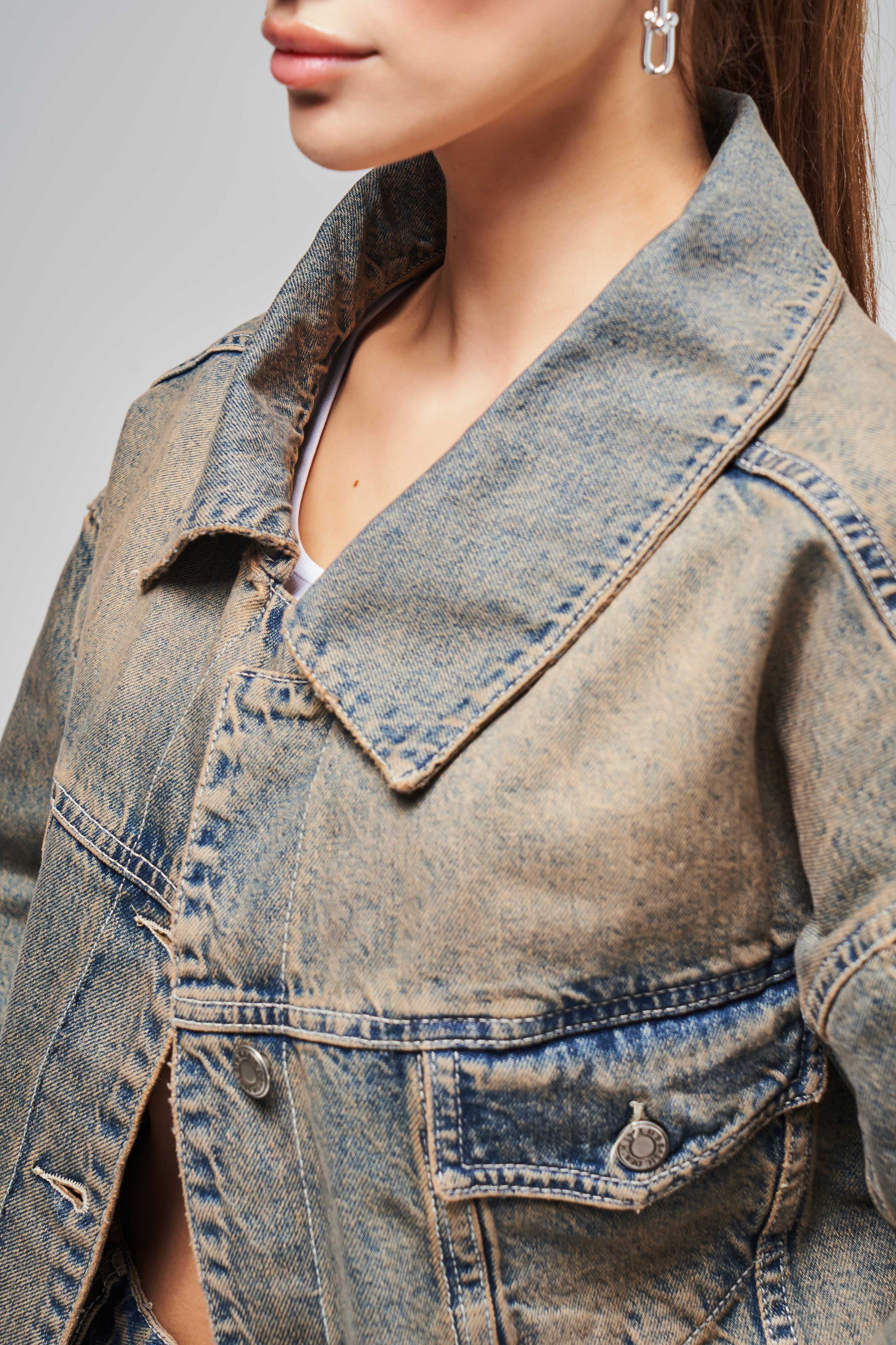 Women's T.Jeans Color Loose Cut Wide Collar Denim Jacket