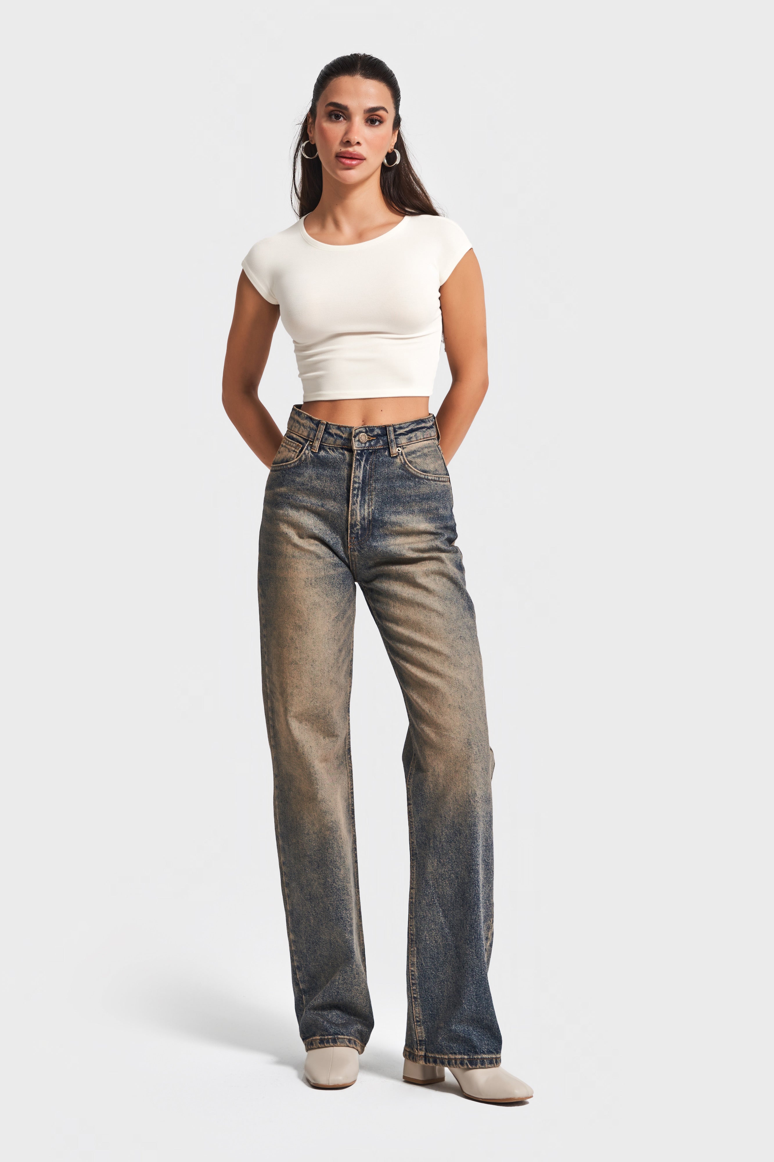 Kadın T.Kot Rengi Doris 35w5-85 Straight Fit Yüksek Bel %100 Koton Denim Jean