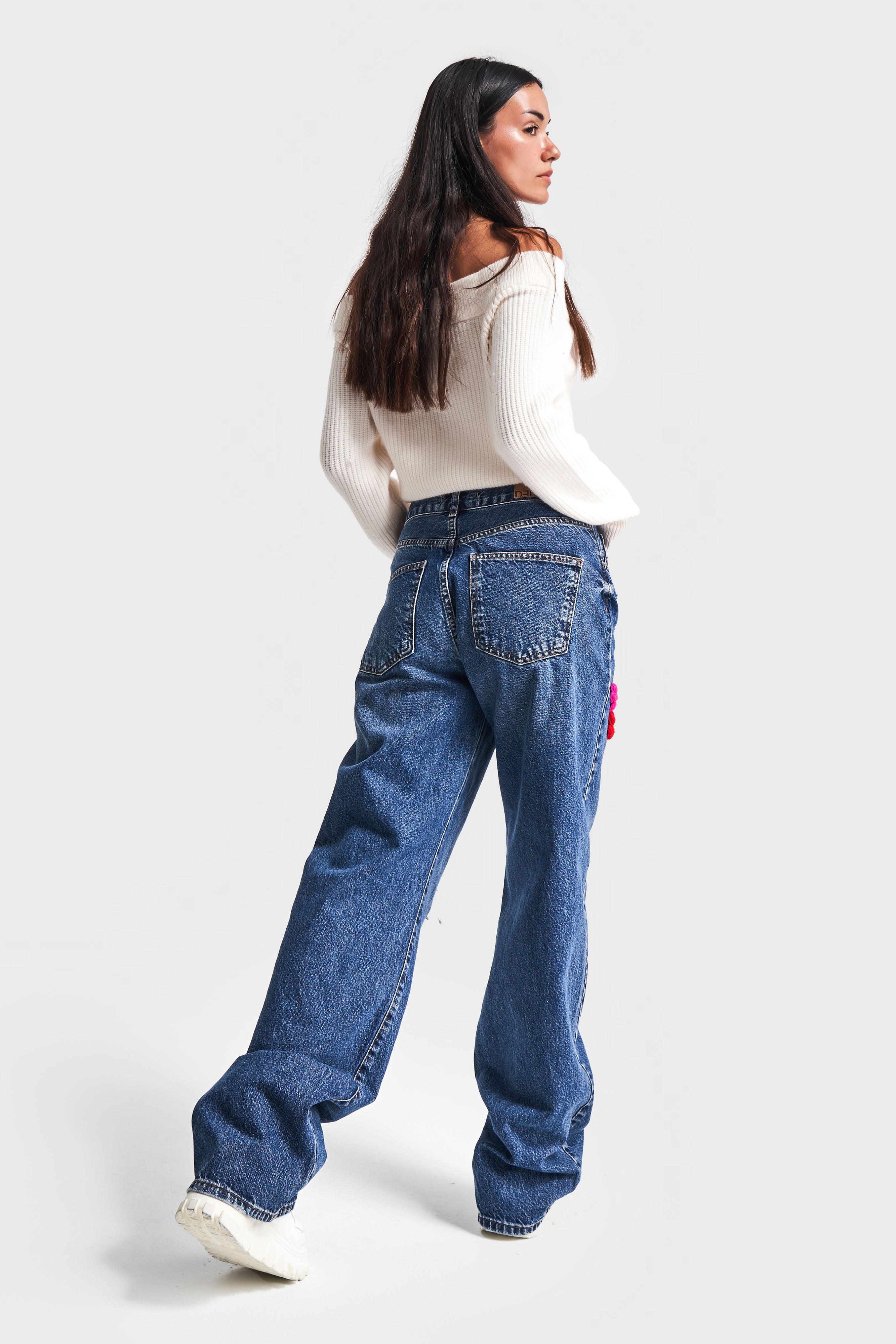 Women's T.Jeans Color Ethnic Rose Pattern Loose Fit Design Denim