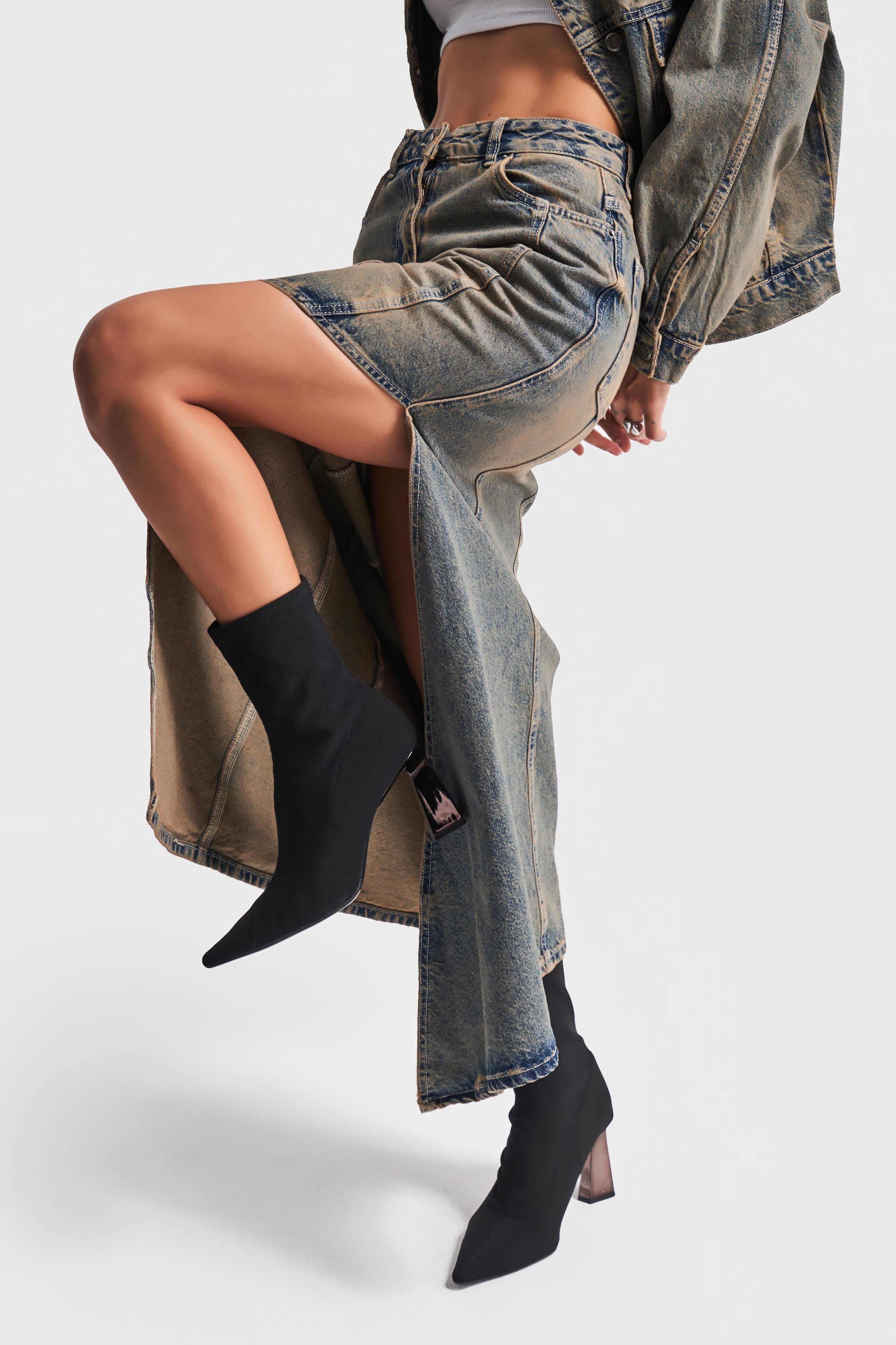 Women's T.Jeans Color Maxi Length Special Design Denim Skirt