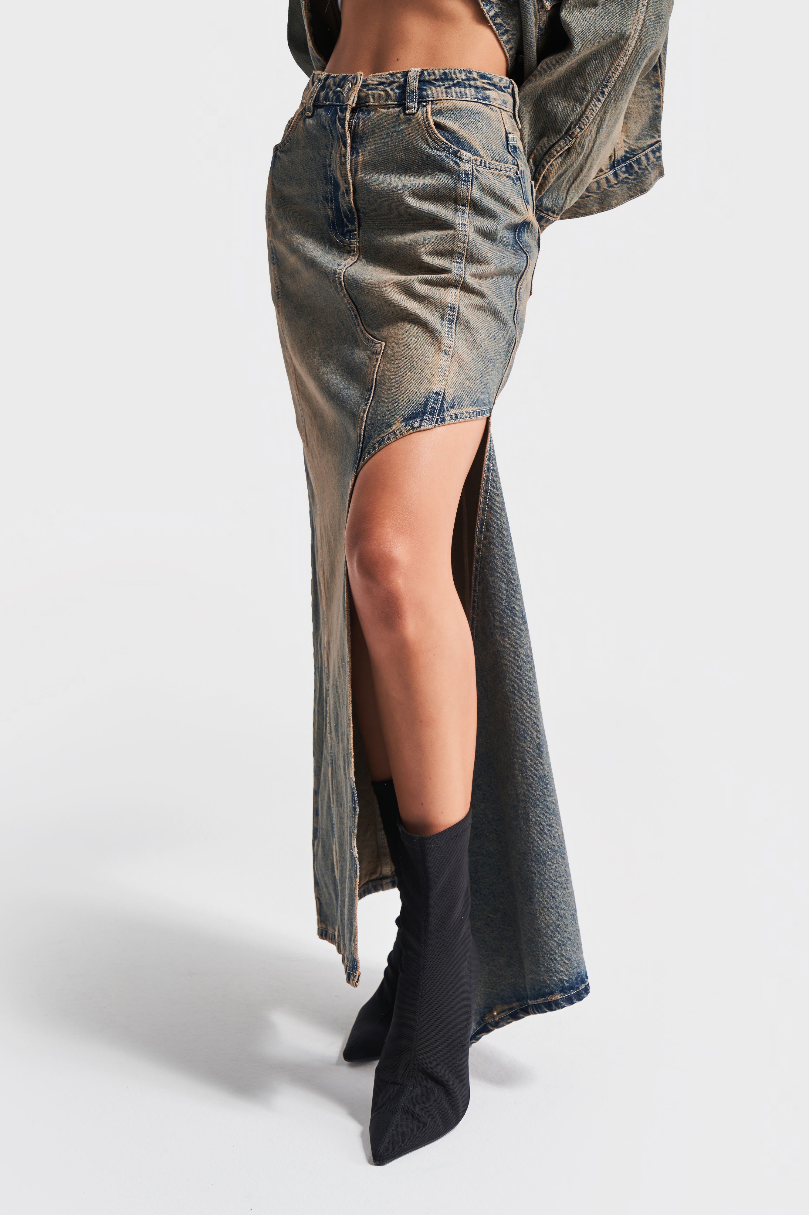 Women's T.Jeans Color Maxi Length Special Design Denim Skirt
