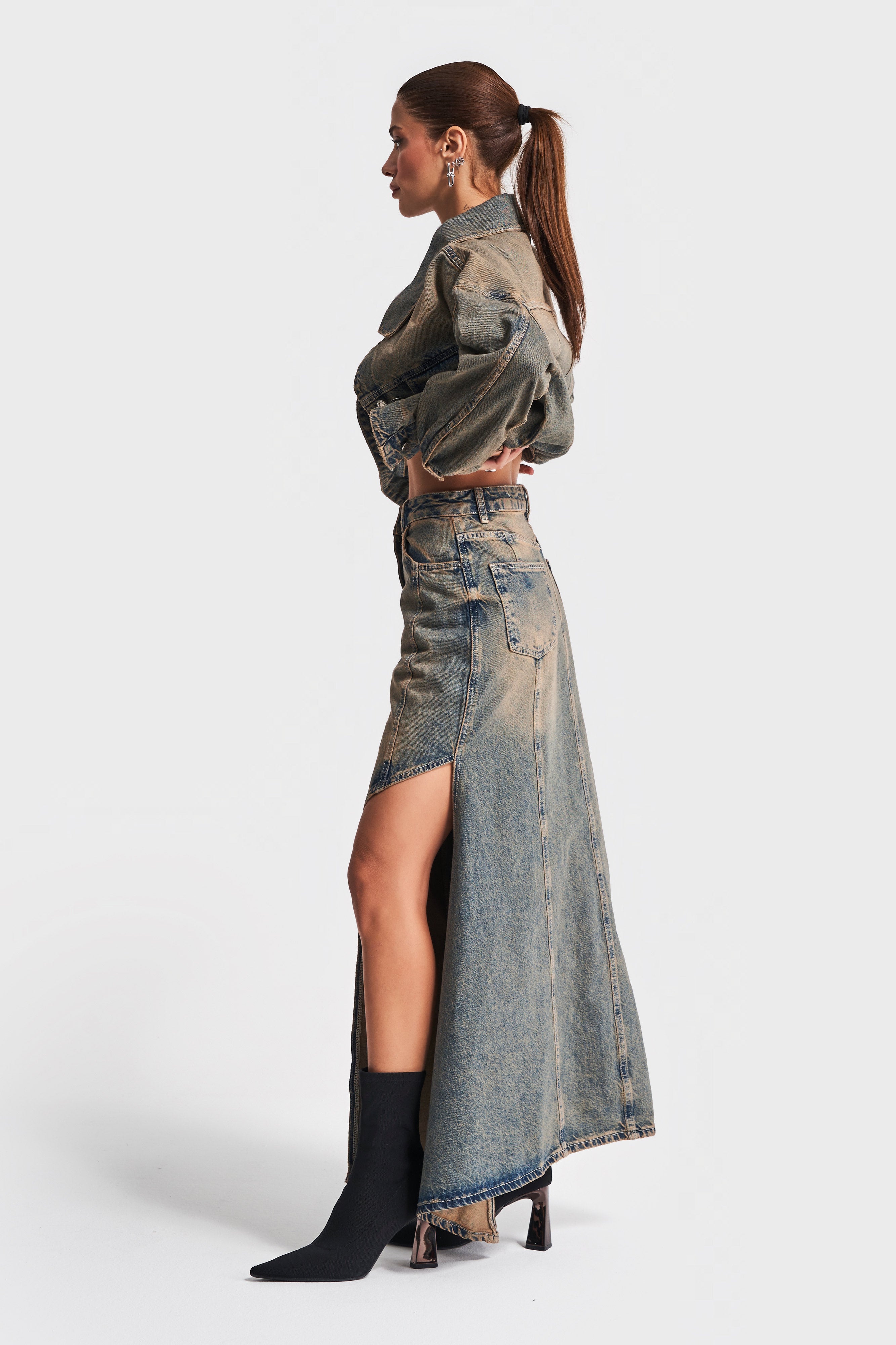 Women's T.Jeans Color Maxi Length Special Design Denim Skirt