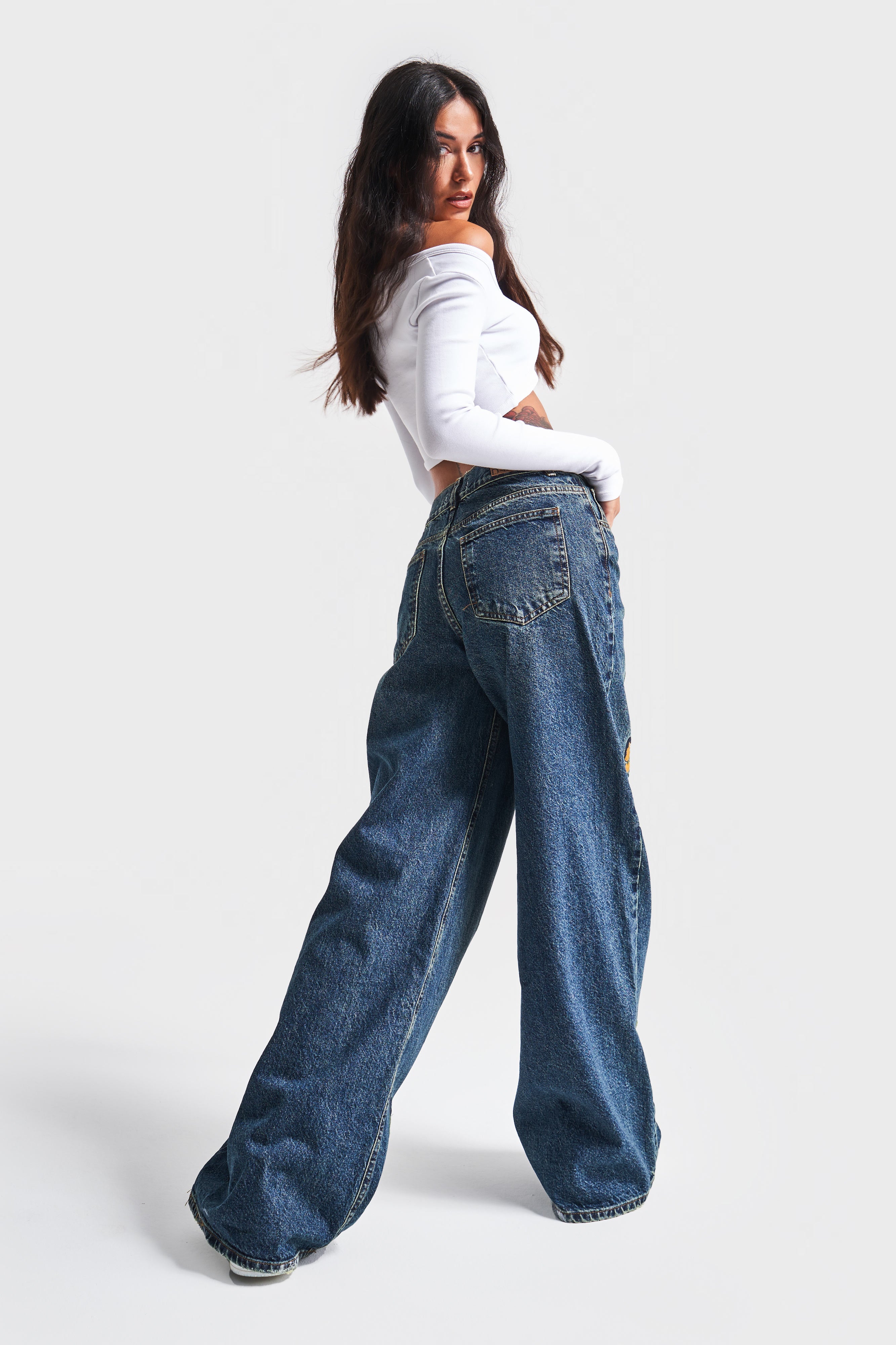 Kadın T.Kot Rengi Nakışlı Tasarım Palazzo Fit Denim