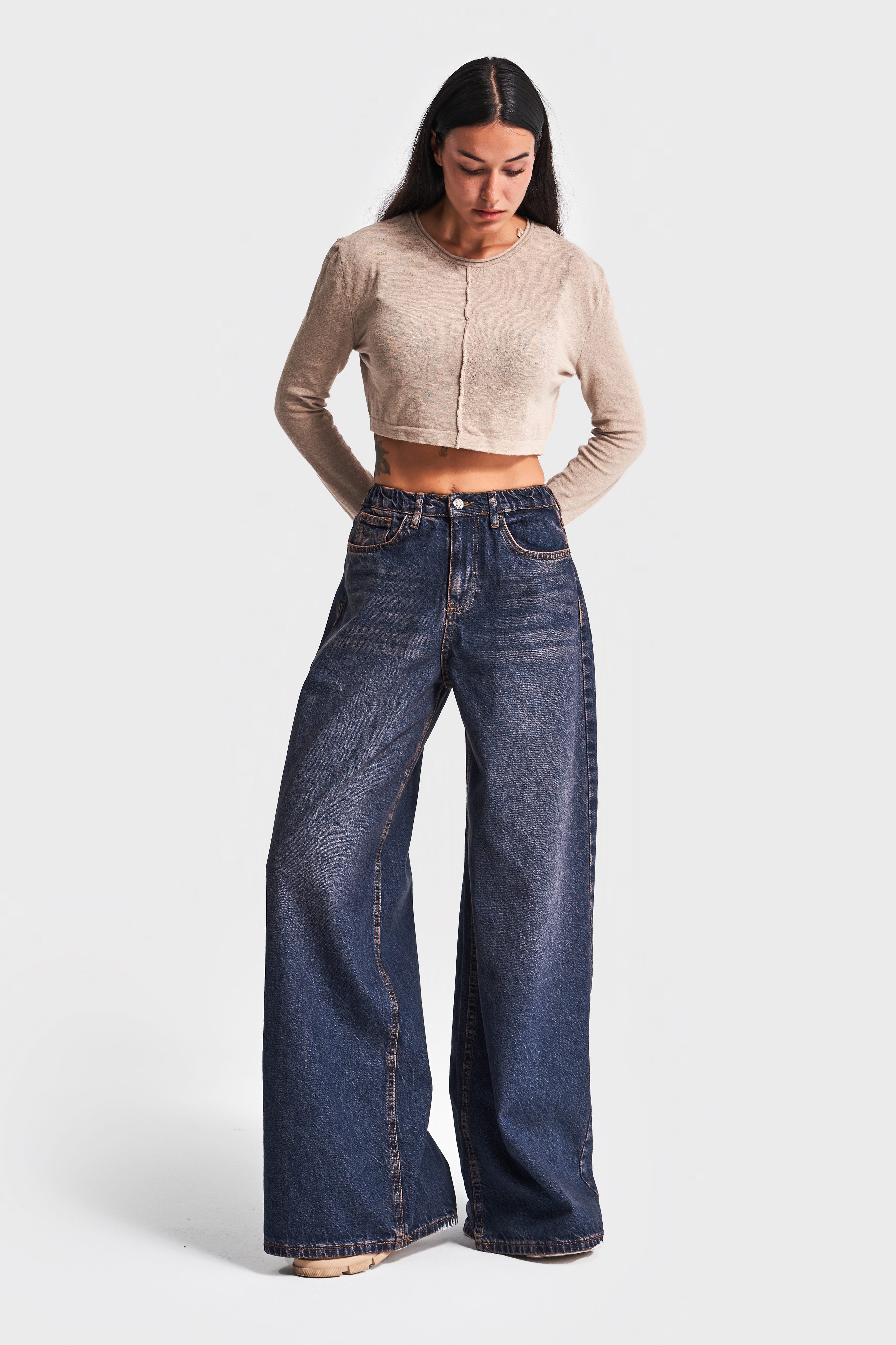 Women's T.Jeans Color Palazzo Fit Elastic Waist Denim