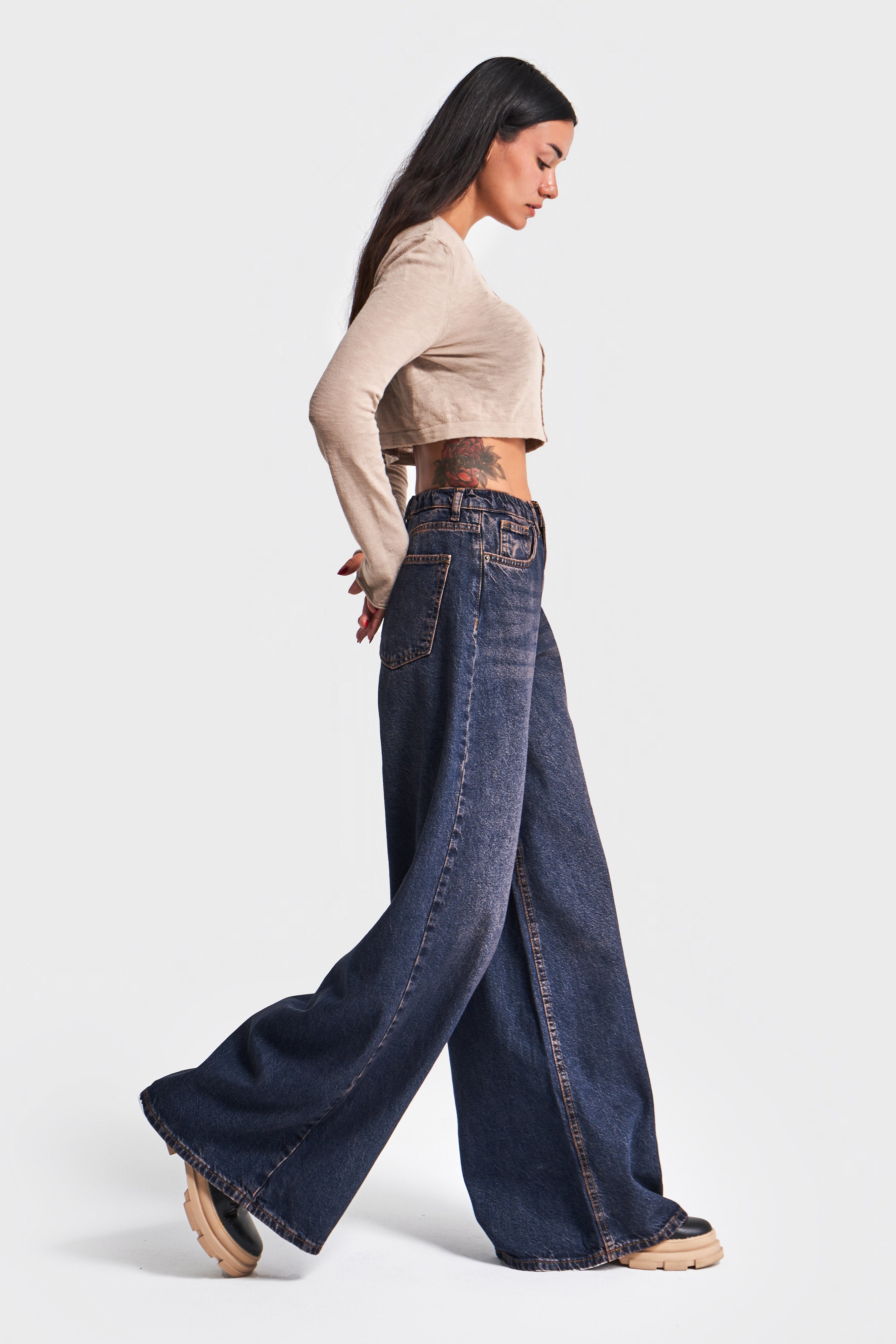 Women's T.Jeans Color Palazzo Fit Elastic Waist Denim